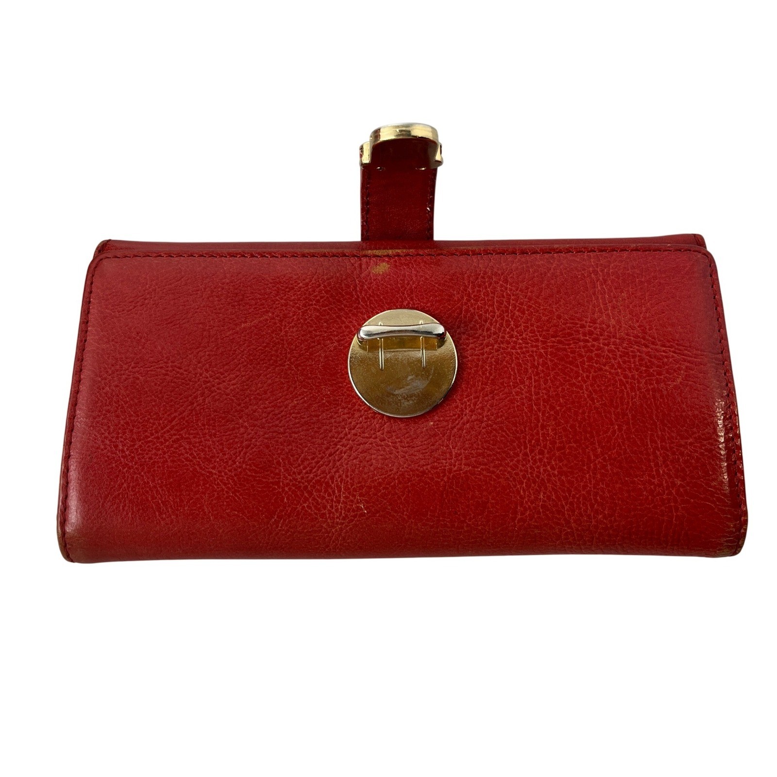 MAXX New York Red Leather Continental Wallet Gold Push Lock Zip