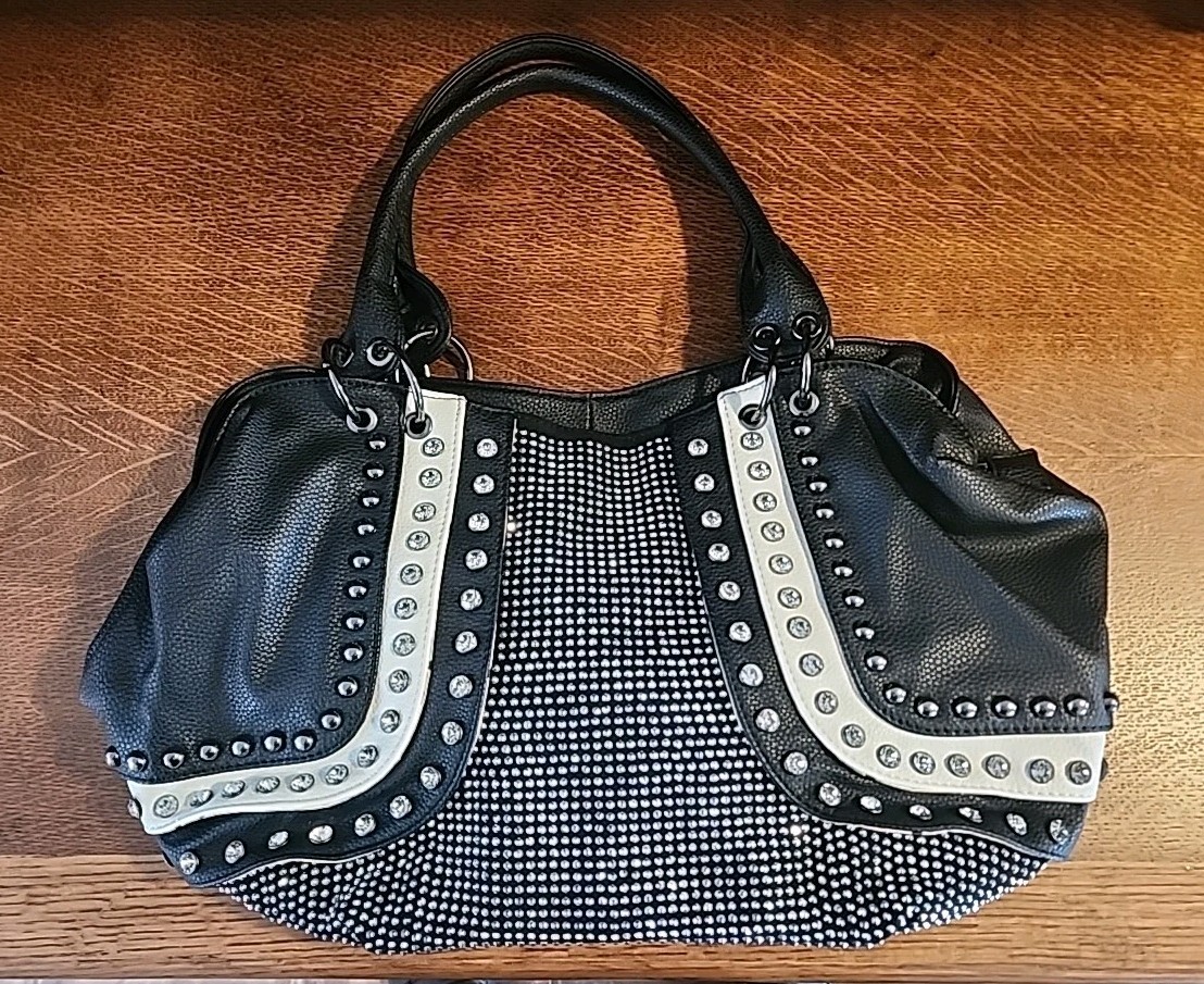 New Without Tags Black Studded And Rhinestones Statement Piece Shoulder Bag