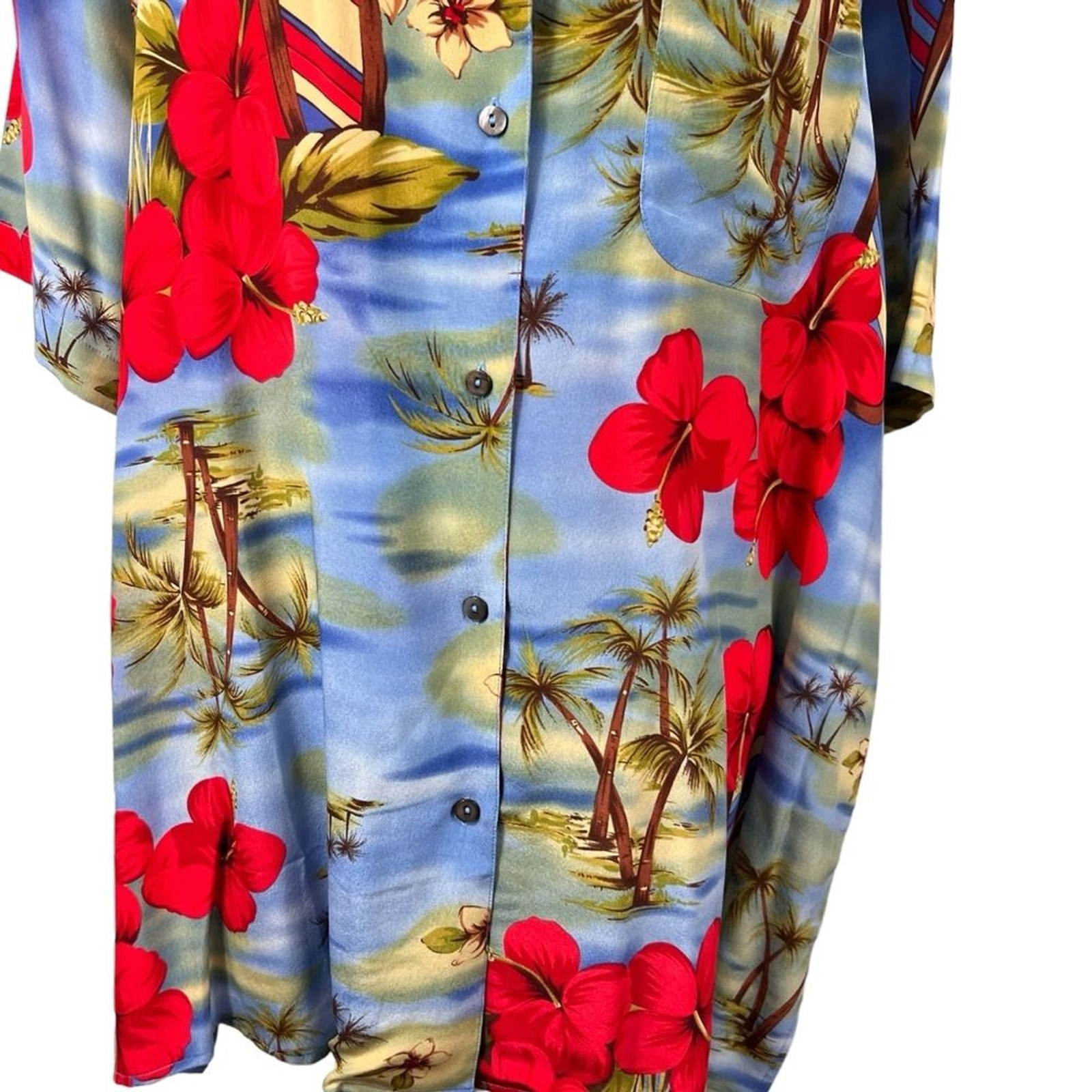 Hawaiian Silk American Classics by Anne Bowen Button Front Short Sleeves 3X Blue