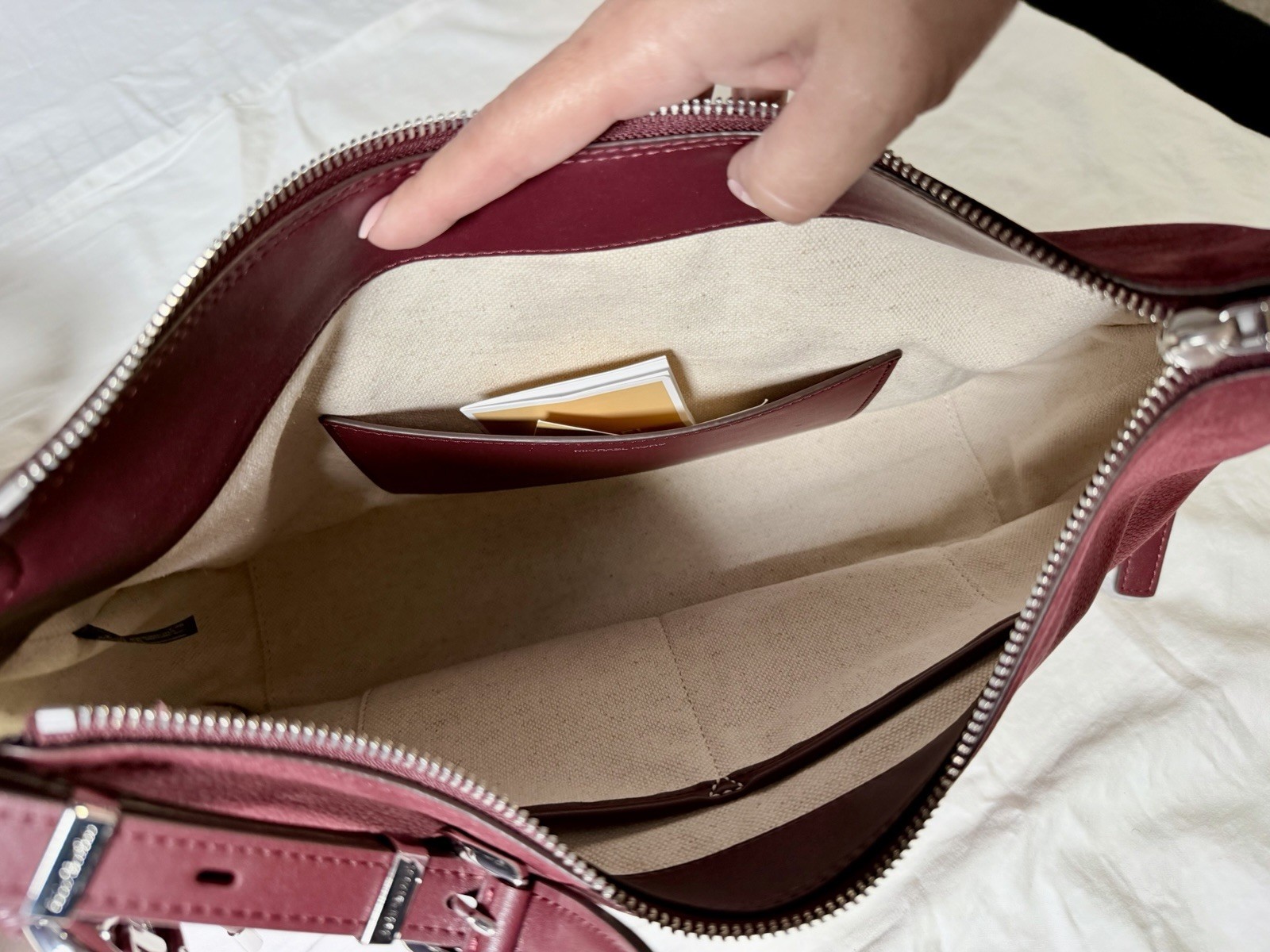 NWT Michael Kors Nolita Medium Nubuck Shoulder Crossbody Bag, Oxblood Red