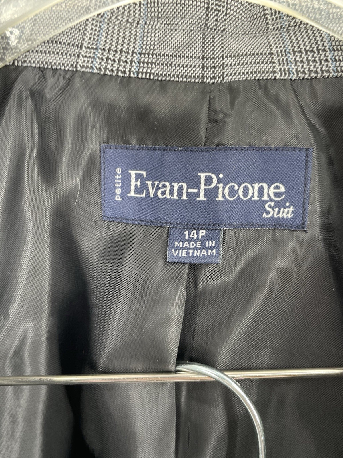 Evan Picone Womens 14P Skirt Suit Gray Window Pane Plaid Pattern One Button