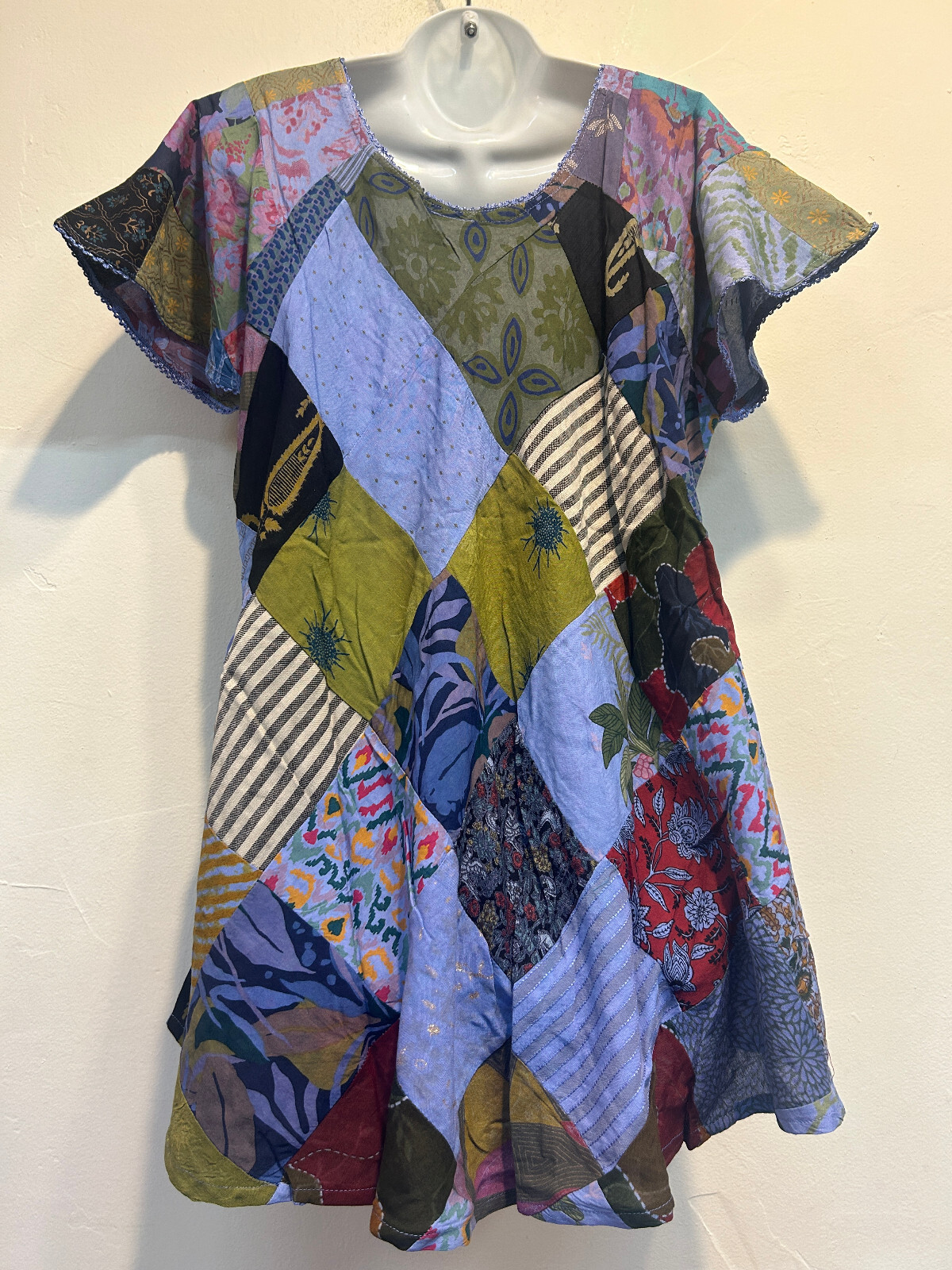 Nwt FUNKY STUFF hippie boho patch embroidered pockets umbrella TOP XL Free shipp
