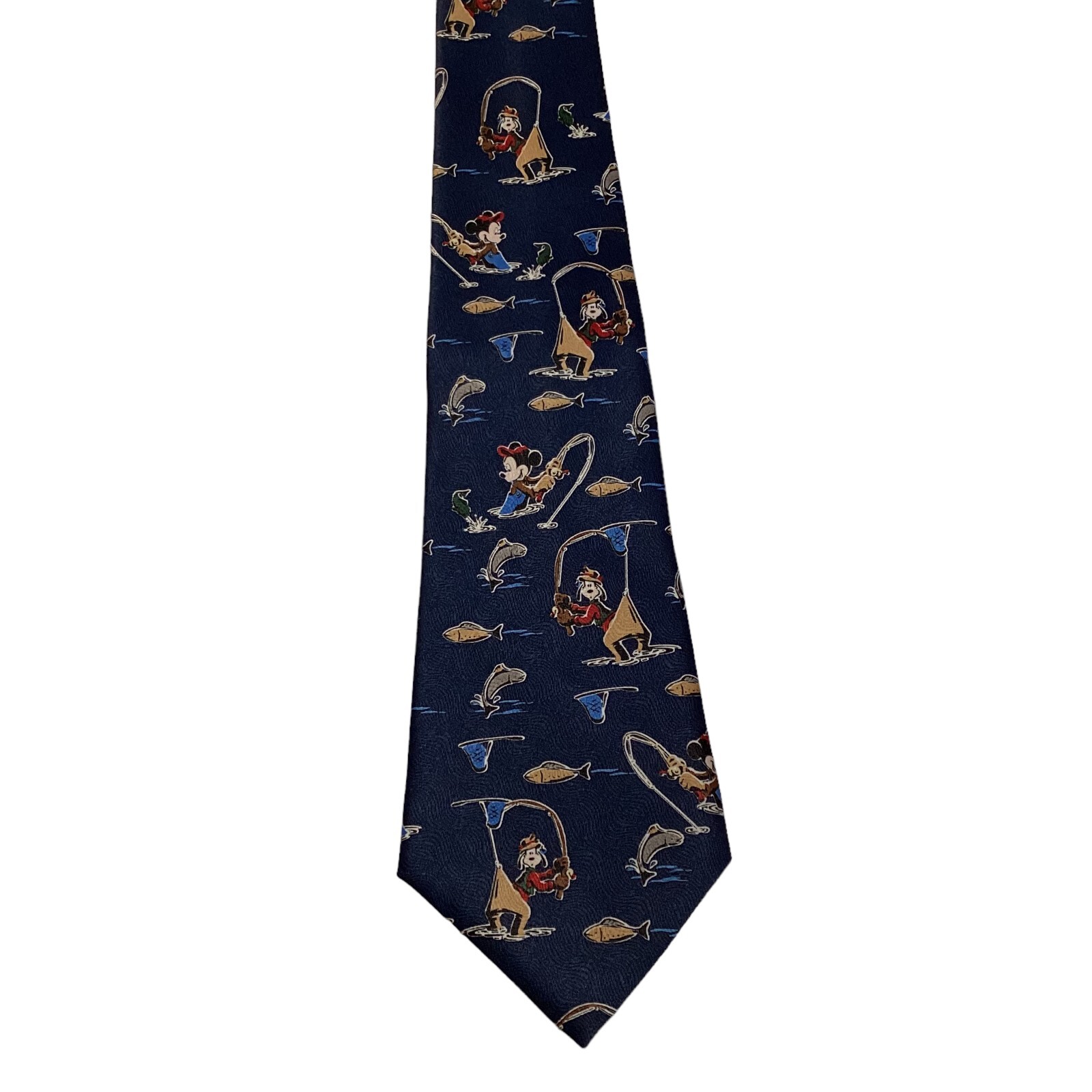MICKEY Unlimited Men’s Polyester Necktie Designer FISHING Blue/Multi-Colored NWT