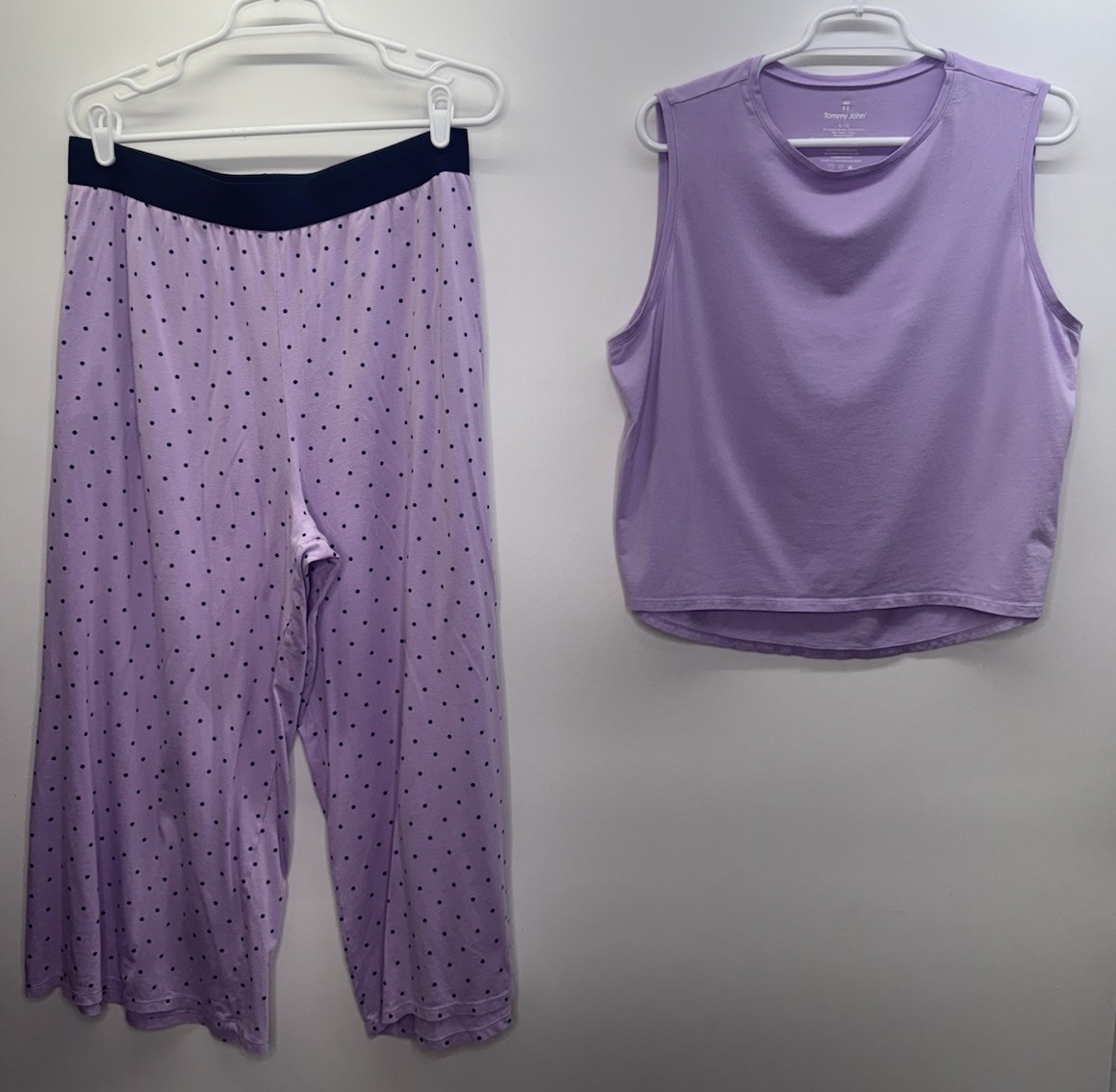 Tommy John Purple Polka Dot Pajama Set Tank Pockets Comfort Relax Designer L