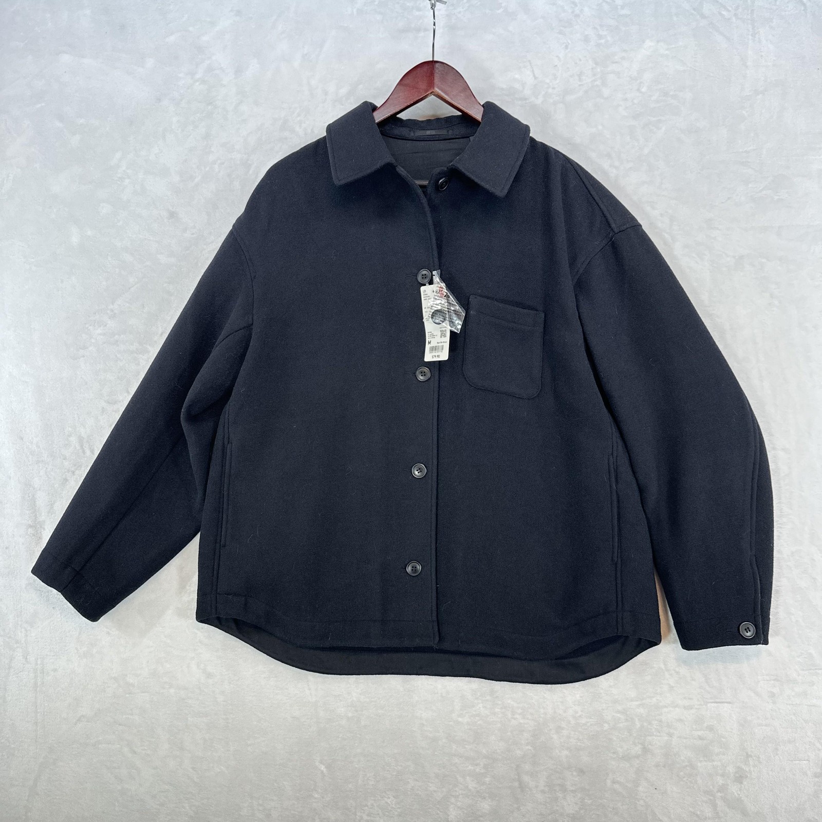 Uniqlo Jacket Womens Medium Navy Oversized Shirt Shacket Button Front Pocket