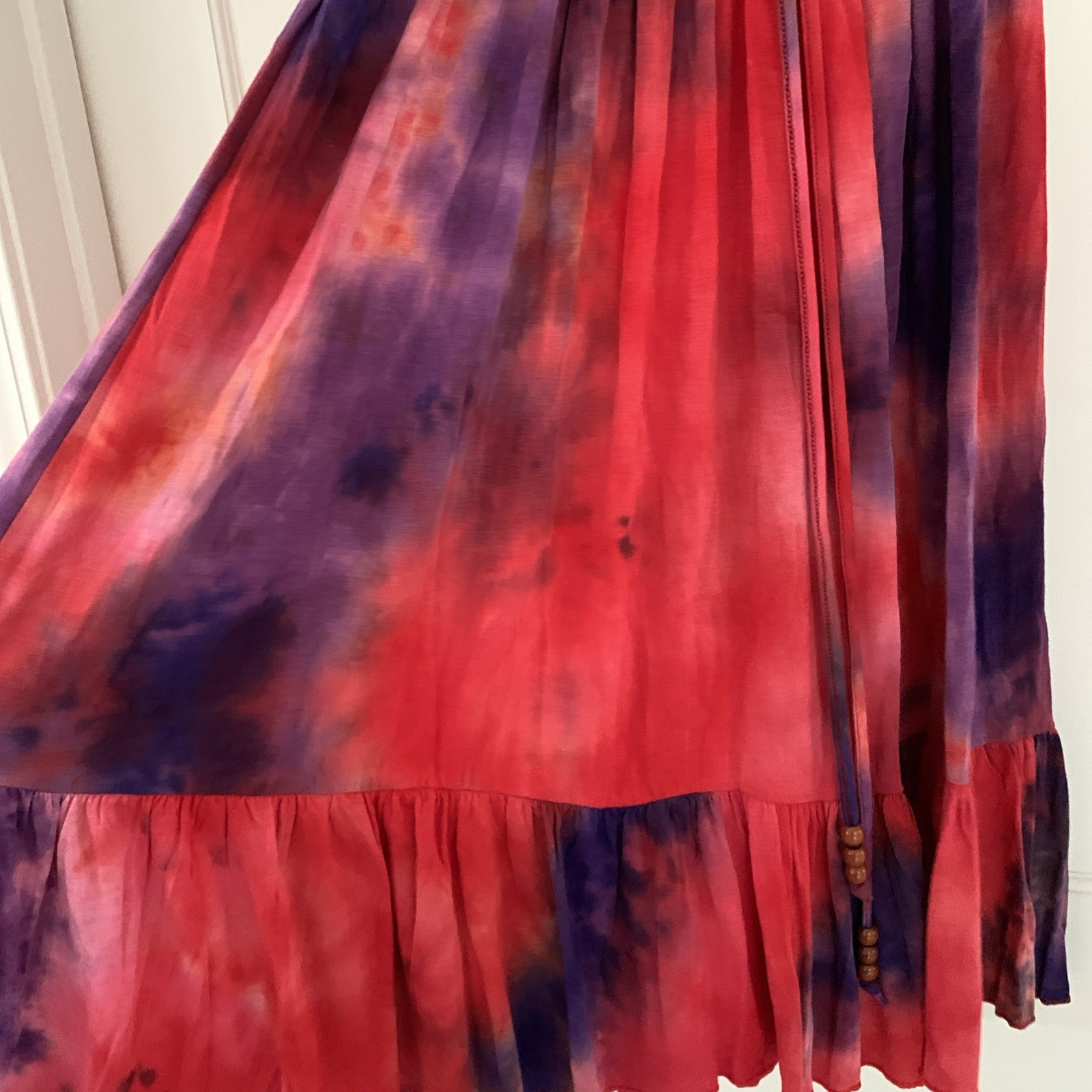 India Boutique XS Tie Dye Elastic Top Knee Length Dress Reds/purples Ruffle