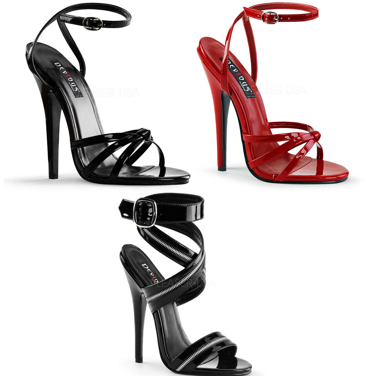 Pleaser Devious Ankle Wrap Sandals Extreme High Heels Shoe Adult Women DOMINA1XX