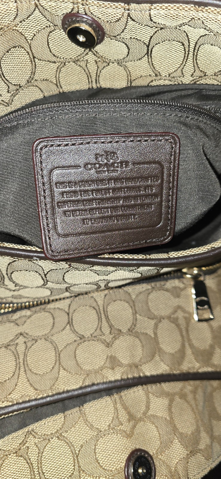 COACH MADISON PHOEBE OUTLINE BROWNS SIGNATURE & LEATHER SHOULDER BAG $299. EUC