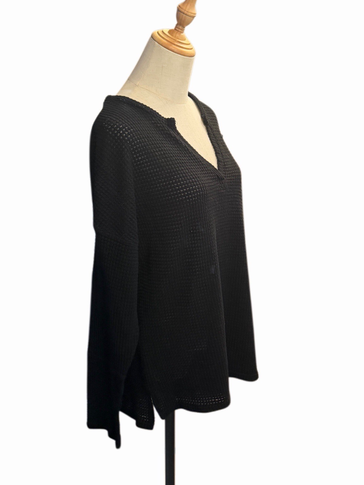 PINKMSTYLE Women’s XL Black Cotton Sweater Open Knit Long-Sleeve Hippie Boho