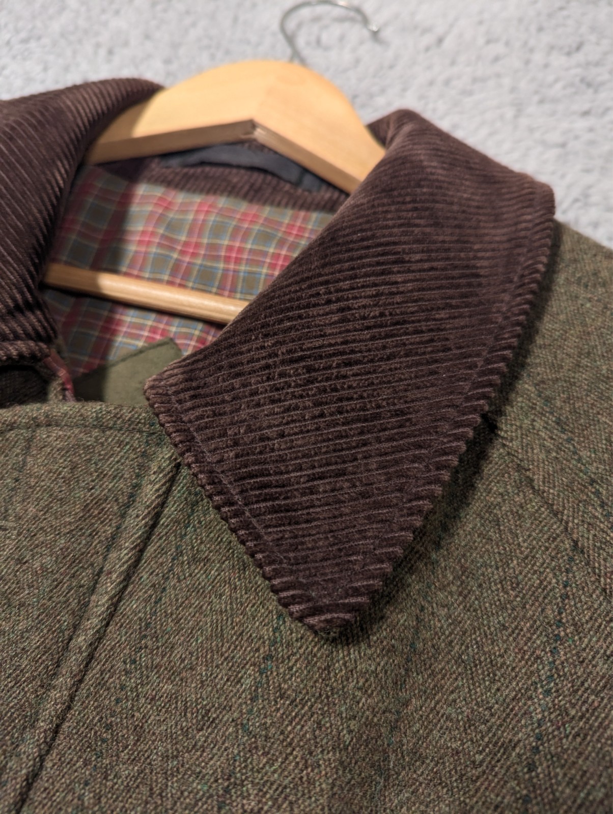 Barbour Derby Tweed Jacket Mens Size C42 107cm Green Check Coat England Wool