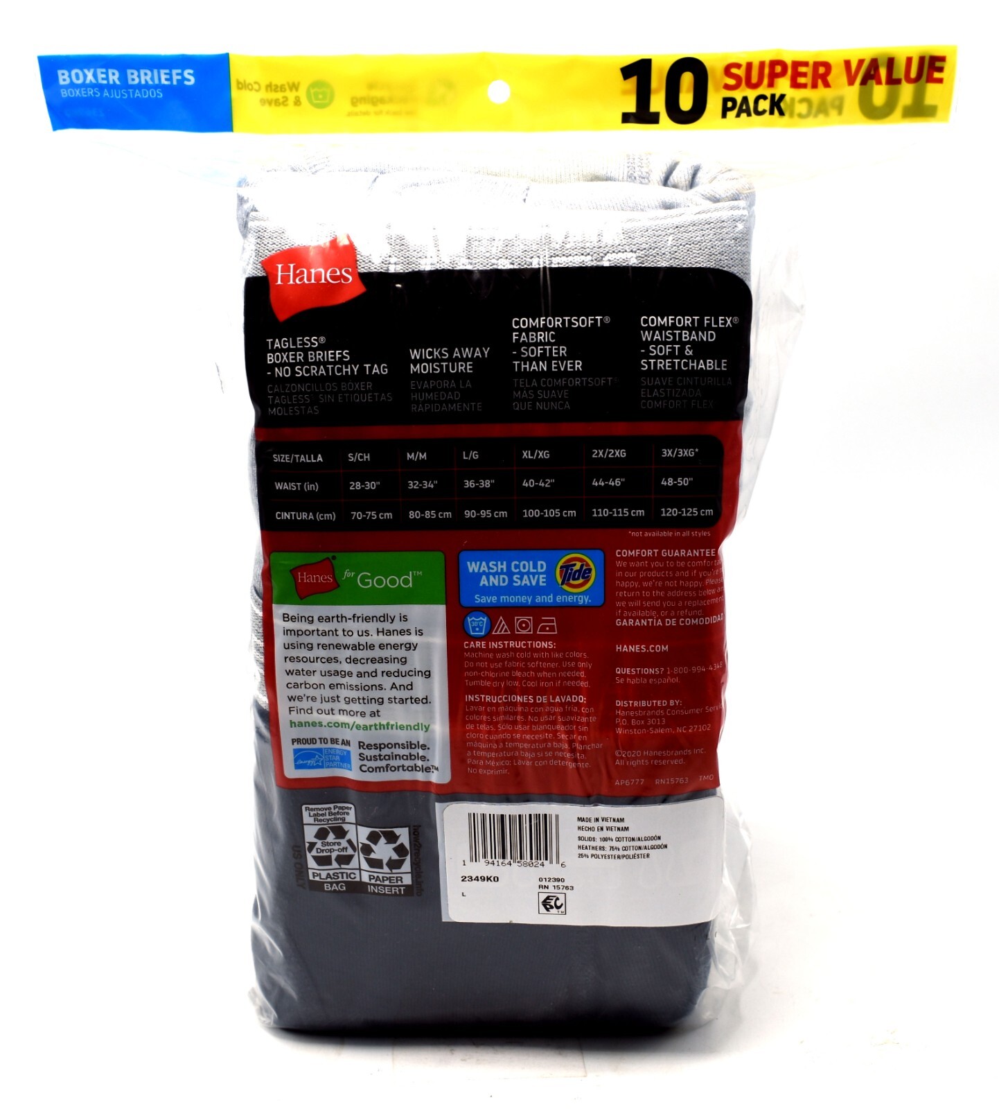 10 Hanes Black Gray Large L 36-38 Boxer Briefs Comfort Flex Waistband G 90-95 CM