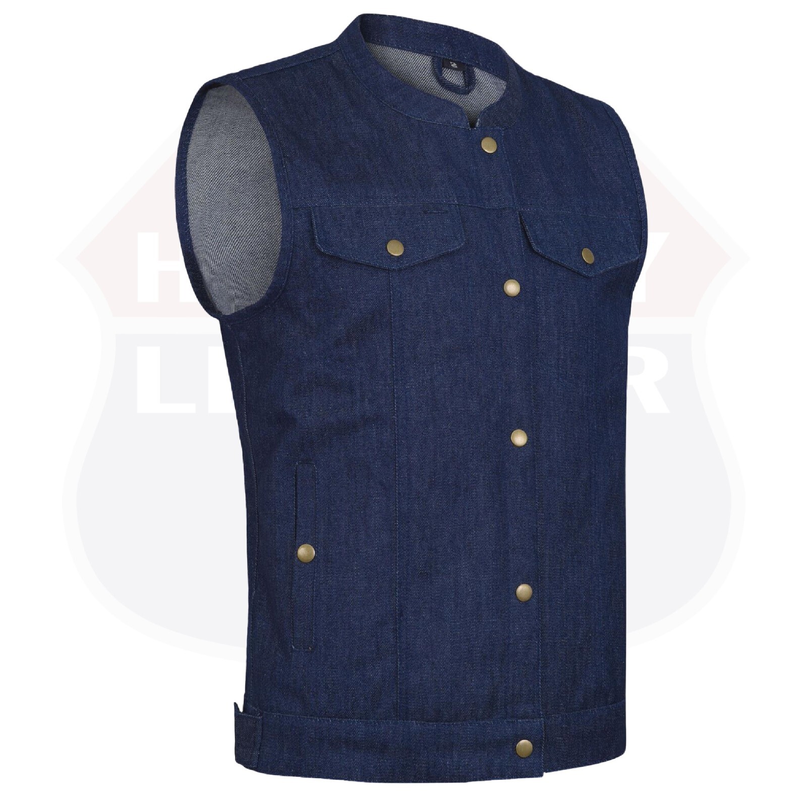 Biker Denim Blue Club Style Anarchy Vest with Conceal Carry Gun Pocket HL21689BL