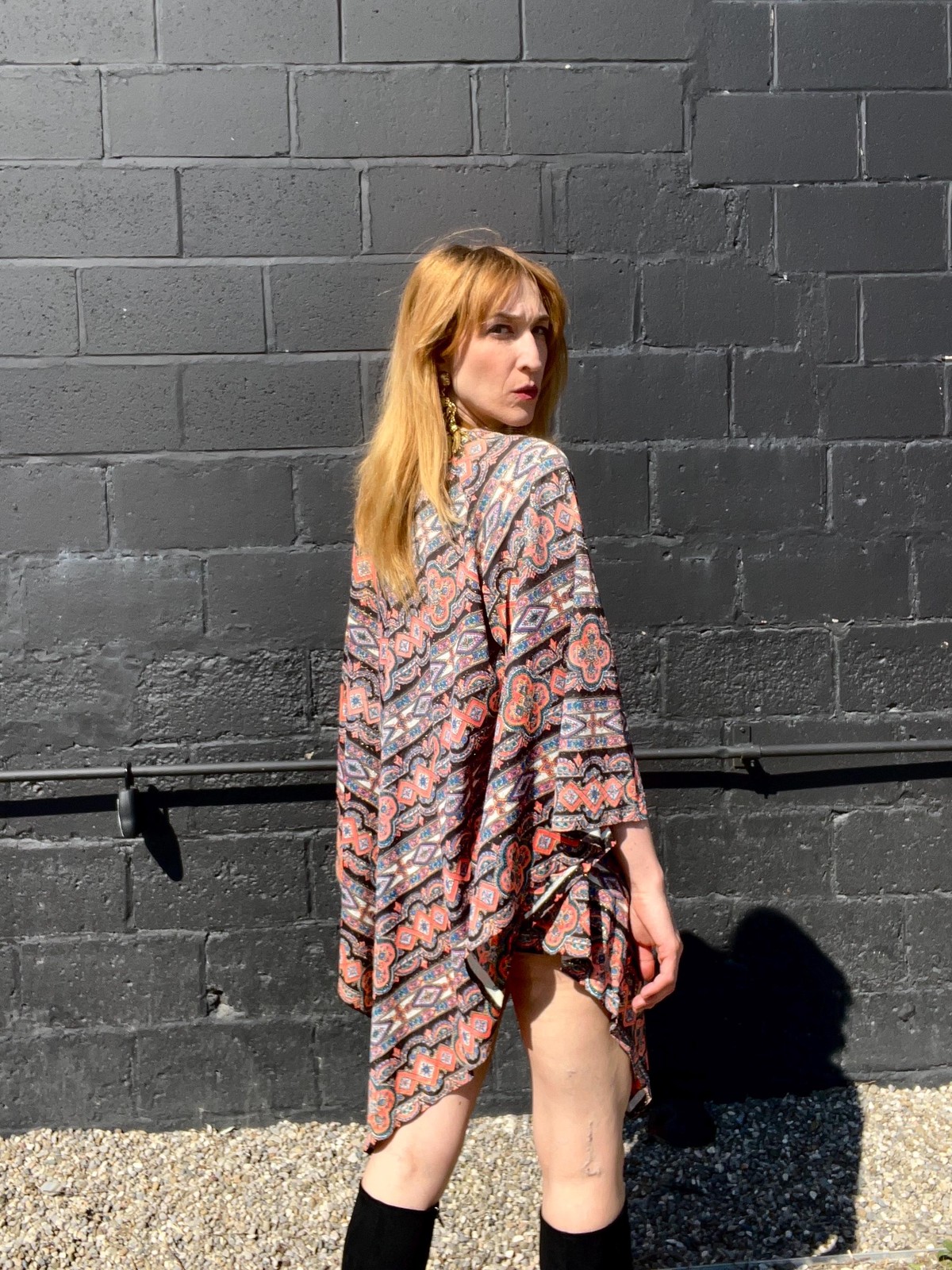 MAMA CASS Vintage 1960s Boho Metallic Angel Sleeve Dress, by Pennington’s, made