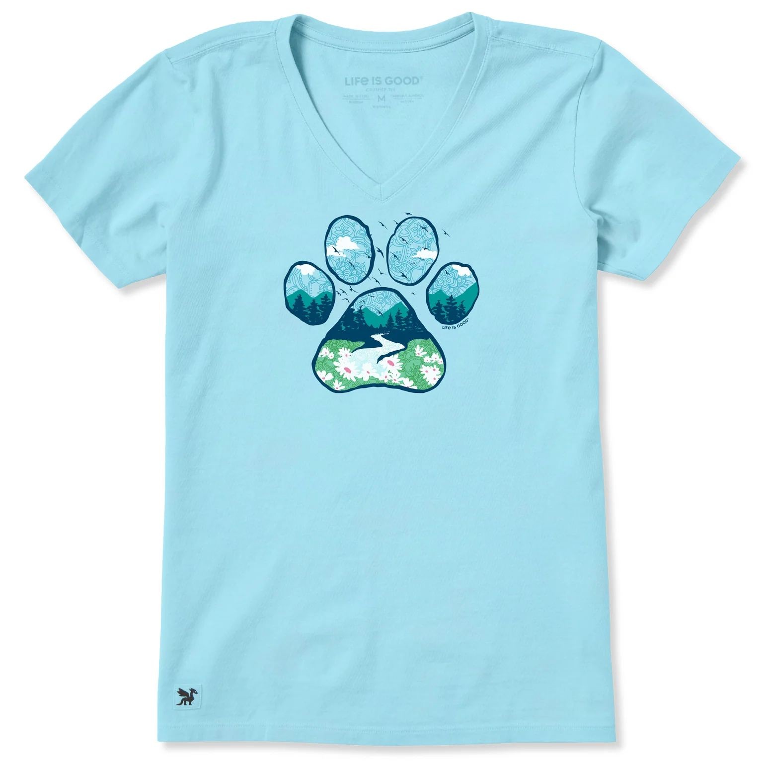 Life Is Good Paw Print Mountain Stream Short Sleeve Crusher-LITE Vee Women’s Shi