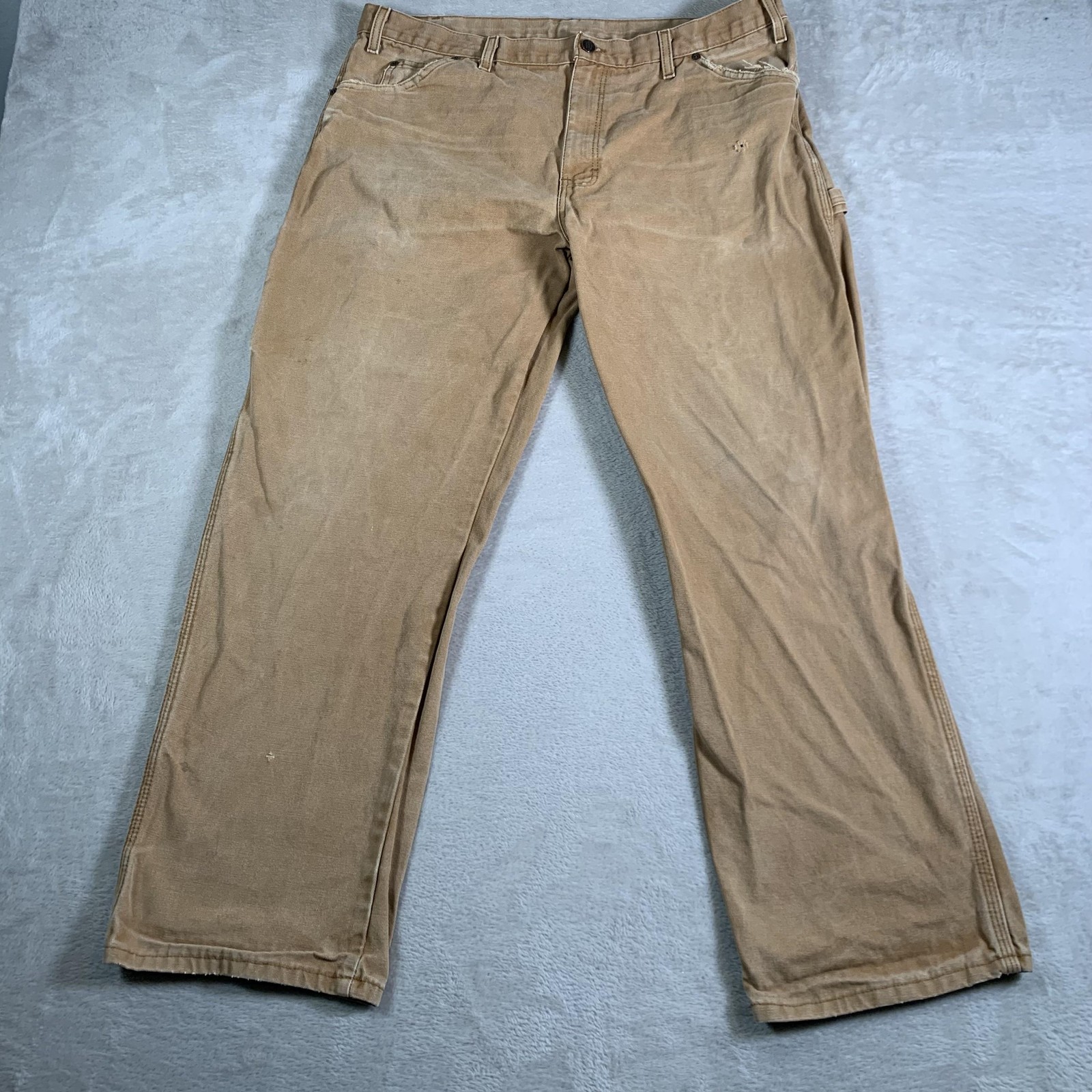 Dickies Carpenter Pants Mens 38×30 Tan Duck Canvas Hammer Loop Utility Pocket