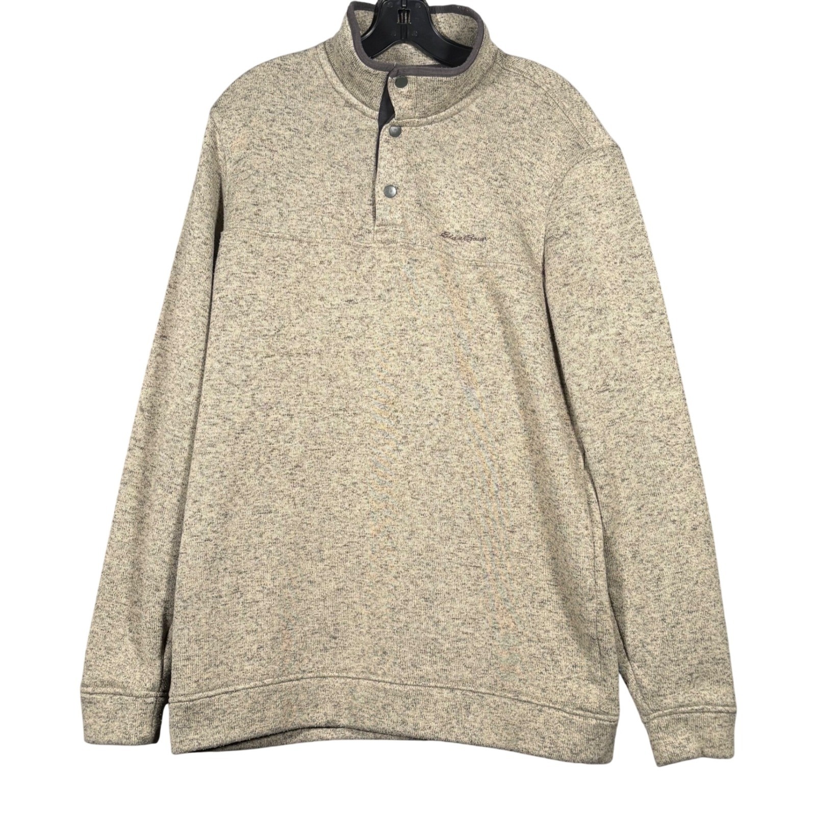 Eddie Bauer Mens TL Tall Tan Marled Sweater Knit Fleece Snap Mock Neck Pullover