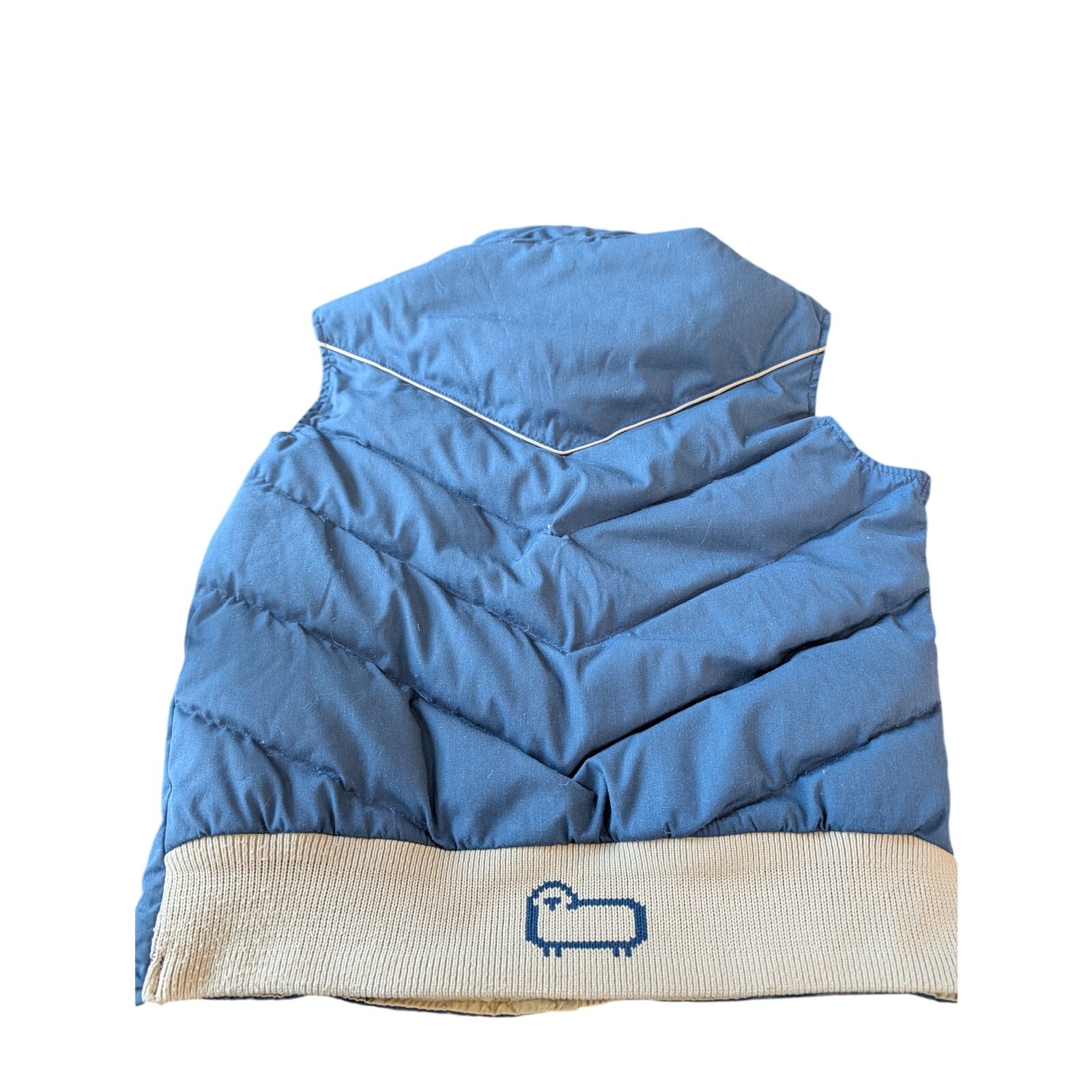 Vintage Woolrich Woman Puffer Vest Blue Western Yoke Sheep Logo Large