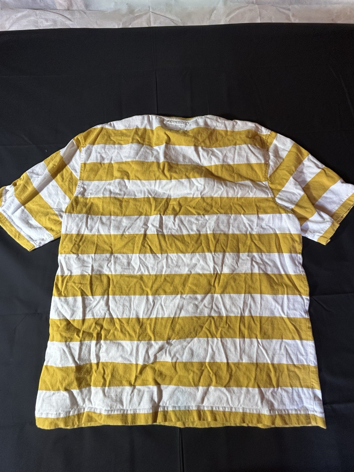 Stussy Yellow White Striped Pocket Logo Cotton Knit T-Shirt Men’s XL