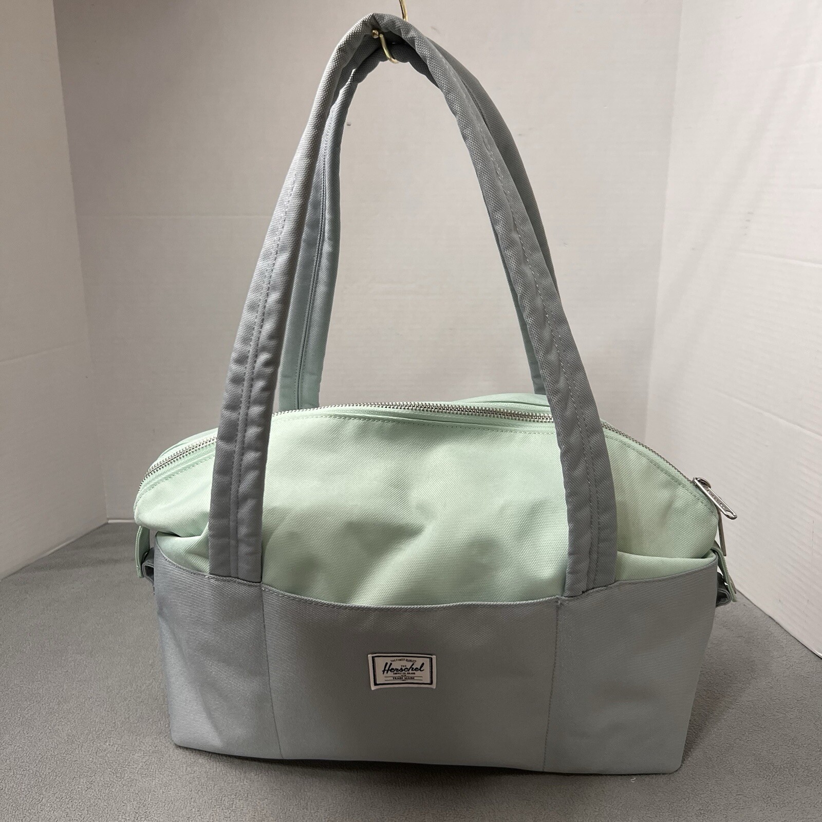 Herschel Supply Strand Tote Bag Gray/Mint Green Double Zipper