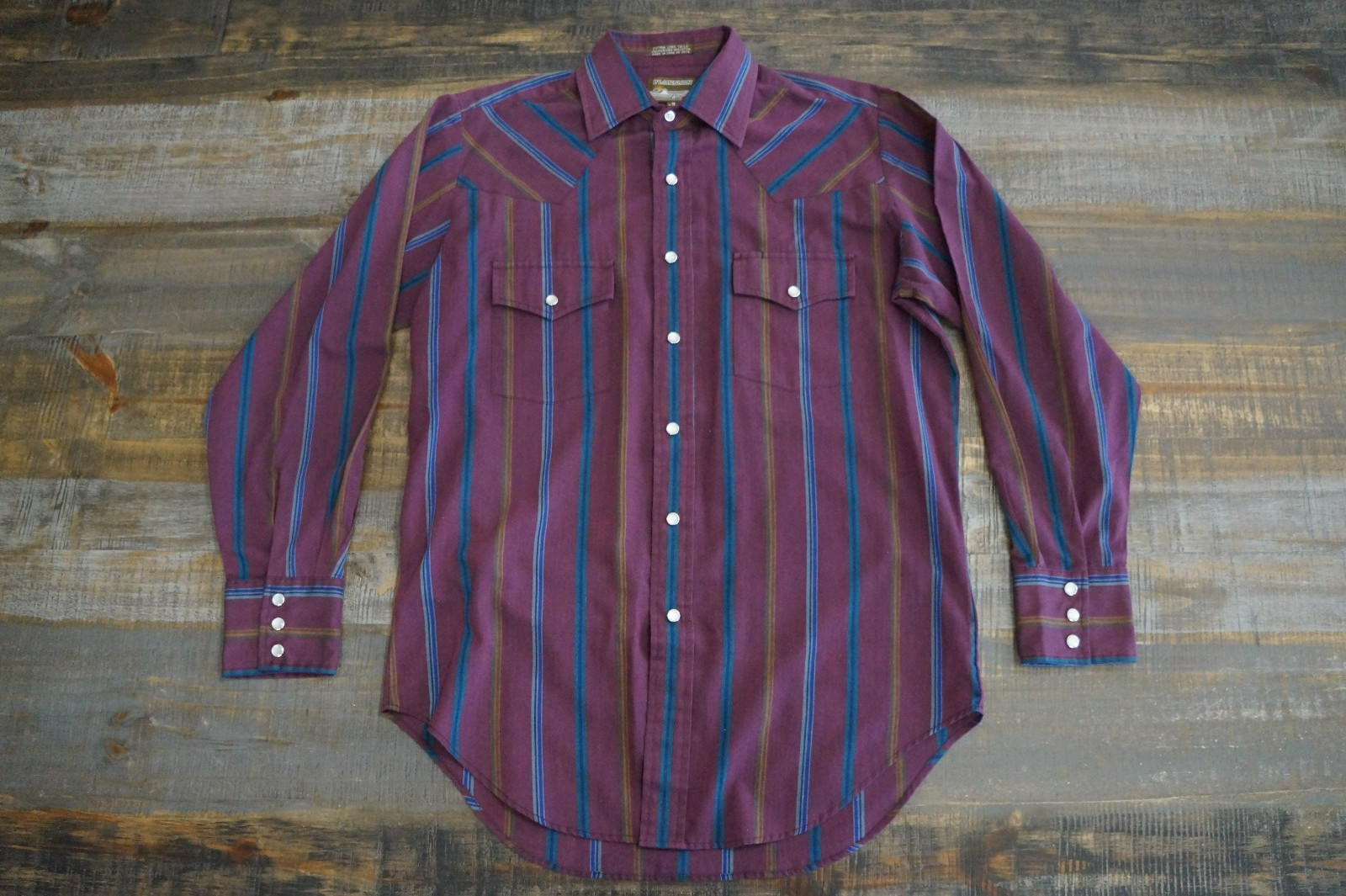 Plainsman Extra Long Tails Pearl Snap Western Shirt Mens M Cowboy Rodeo
