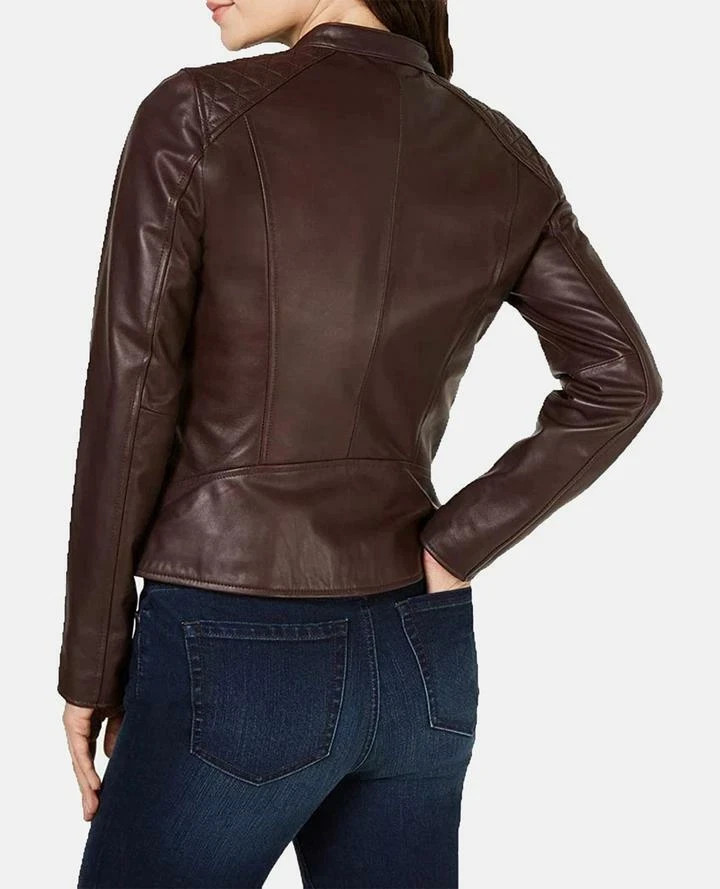 Womens Brown 100% Lambskin Leather Jacket Motorcycle Jacket Size XS S M L XL XXL