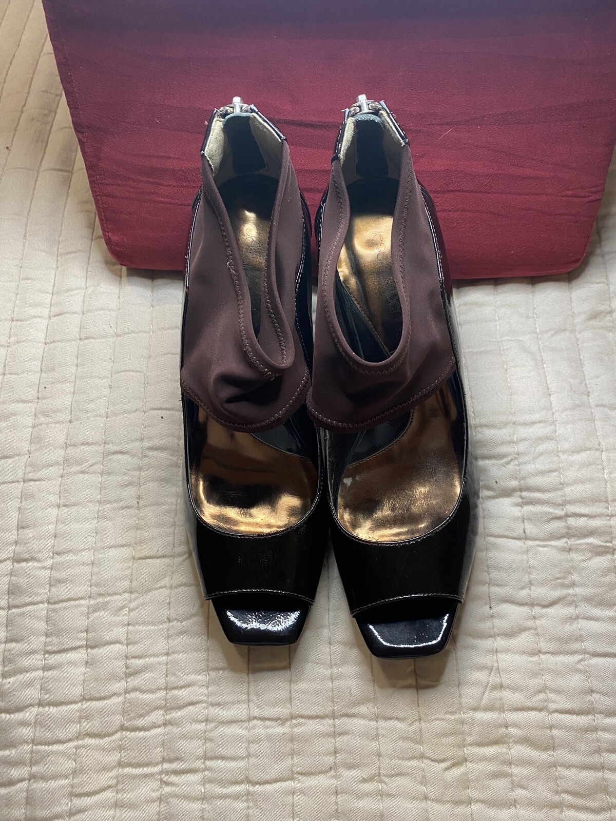 Jessica Bennett JNASH Square Toe Platform Pumps Brown 9M Rear Zipper