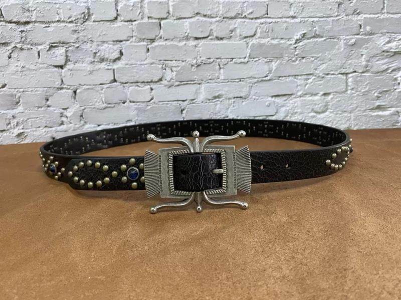 RRL Double RL Octopus Buckle Studded Gemstone Black Western Leather Belt Size 34