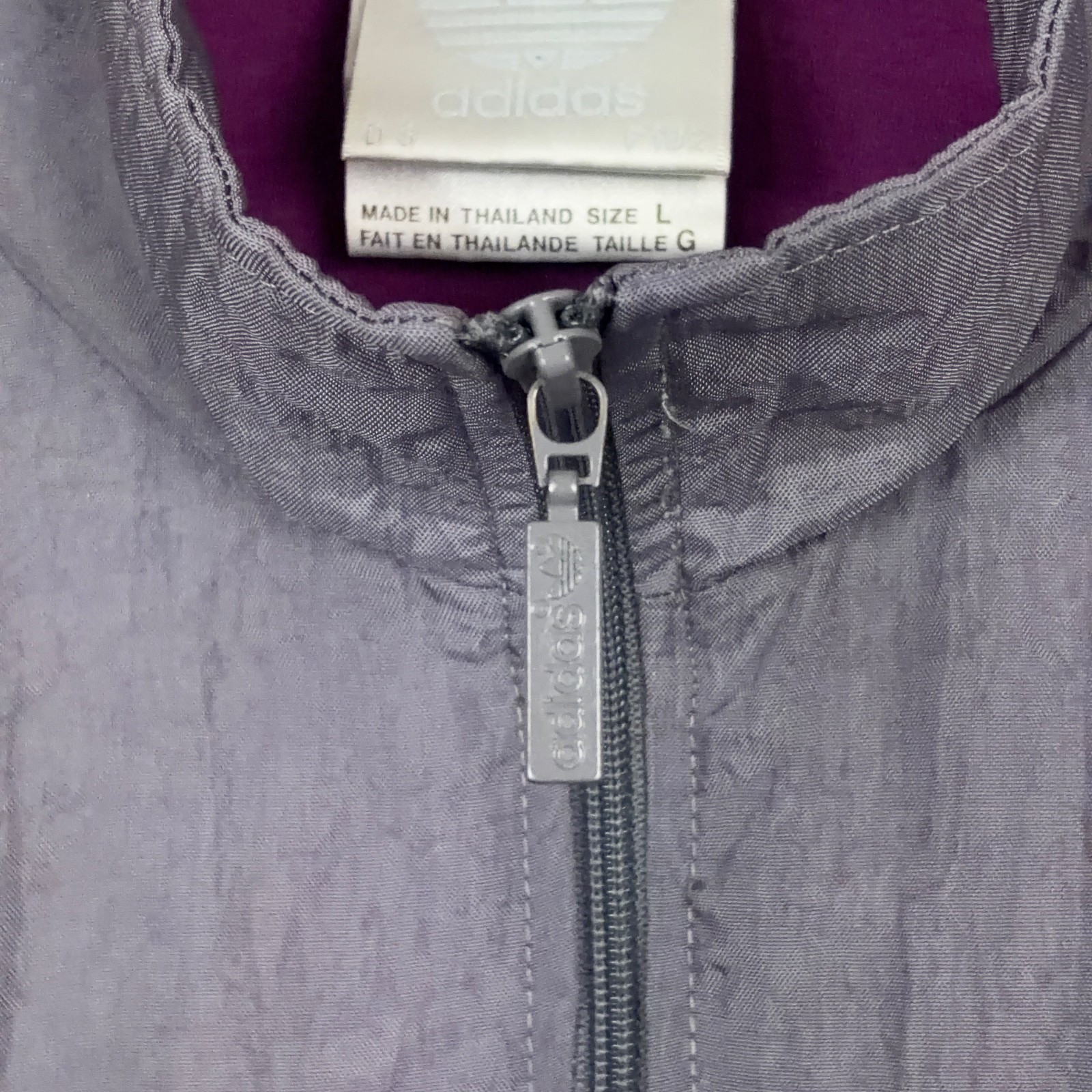 Vintage Adidas Track Jacket Mens Size Large Grey Purple Fleece Lined Retro Sport