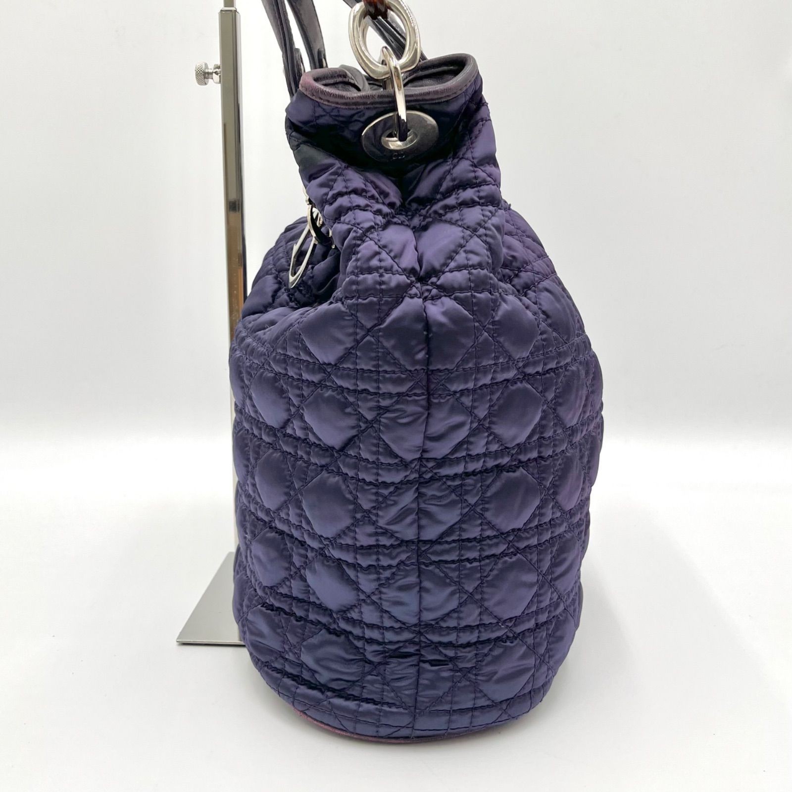 Auth Christian Dior Cannage Nylon Tote Bag and Shoulder Bag, Purple 2Y9816