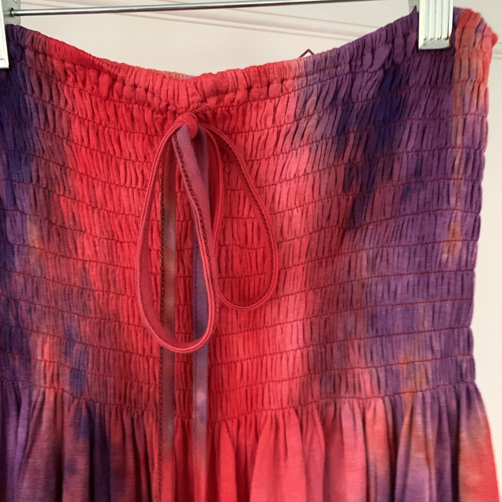 India Boutique XS Tie Dye Elastic Top Knee Length Dress Reds/purples Ruffle