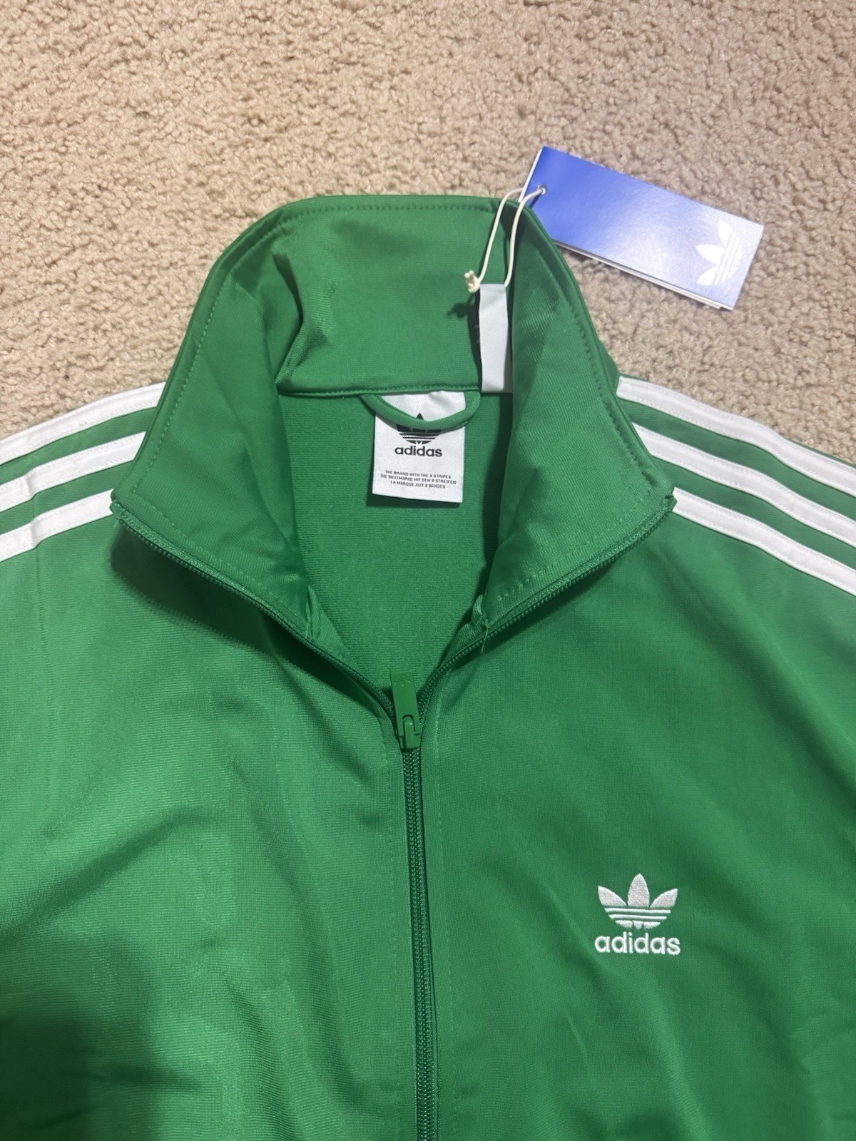 adidas mens Green Firebird Jacket Full Zip trefoil Stripes JD0183
