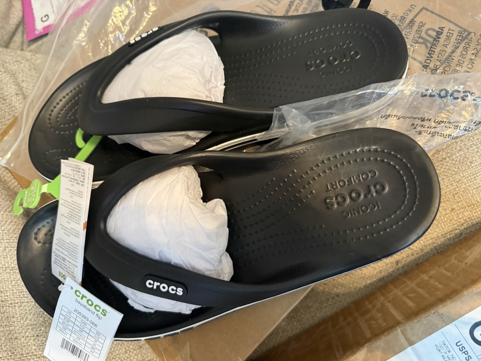 Crocs Bayaband Flip Men’s Black/White Rubber Flip Flop Sandals US 12 205393