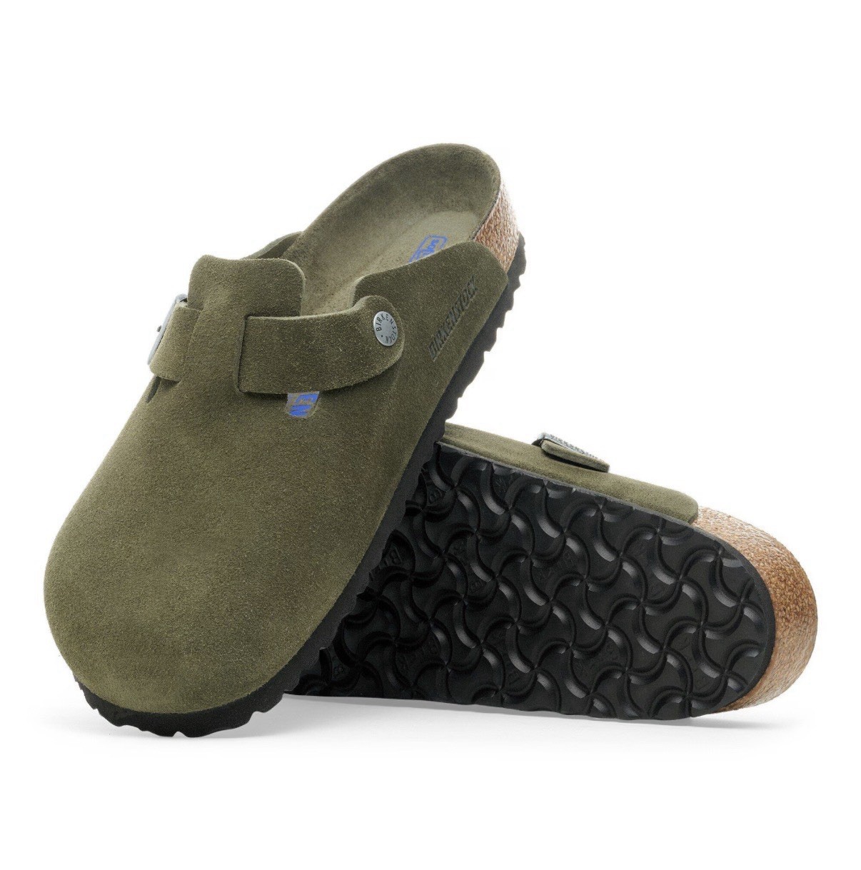 Birkenstock Boston Men’s Green Suede Clog Slippers Cork Footbed Buckle 11