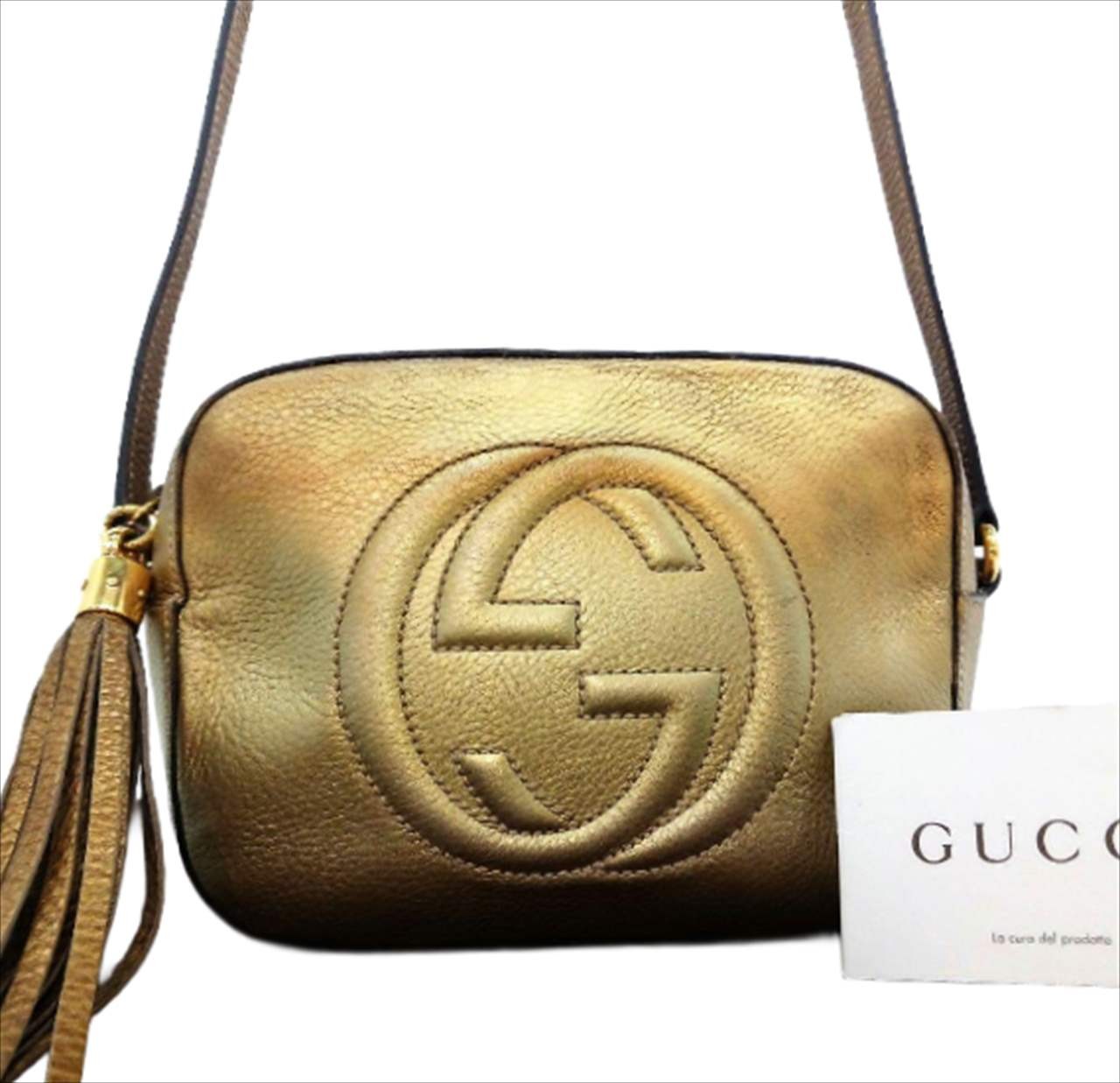 GUCCI Soho Small Disco Shoulder Bag Gold Leather W7.9xH6.1 in. Strap: 52.8″