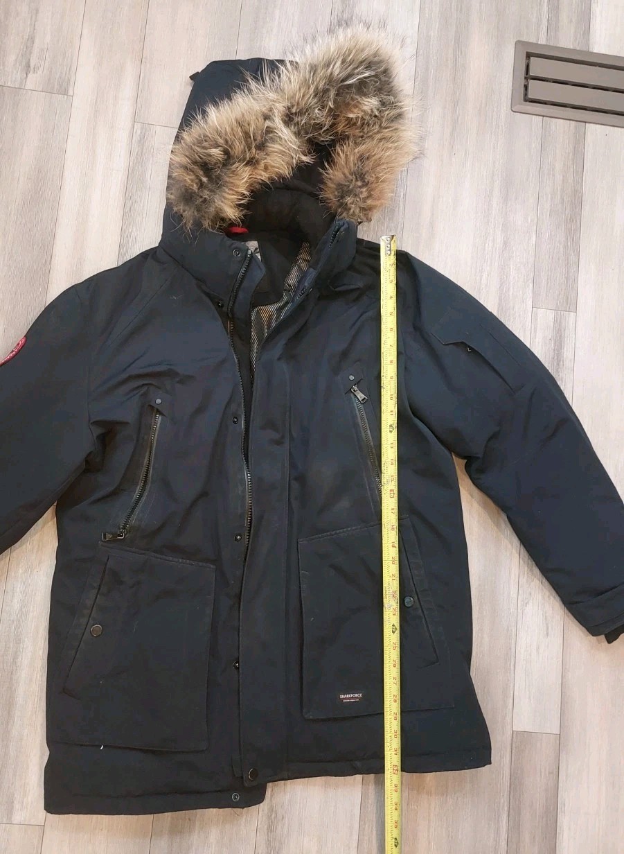 Shark Force Men’s Black Hooded Down Parka Coat w/ Fur Trim, Size L