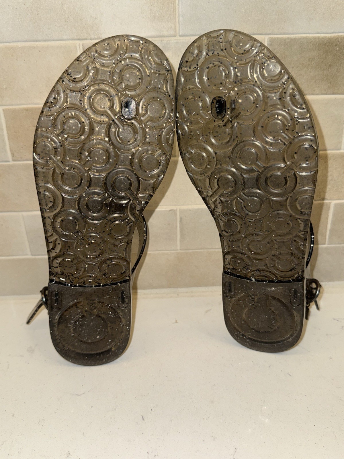 Coach Hilda Jelly Sandals Size 9 Black Embellished Glitter Designer Resortwear