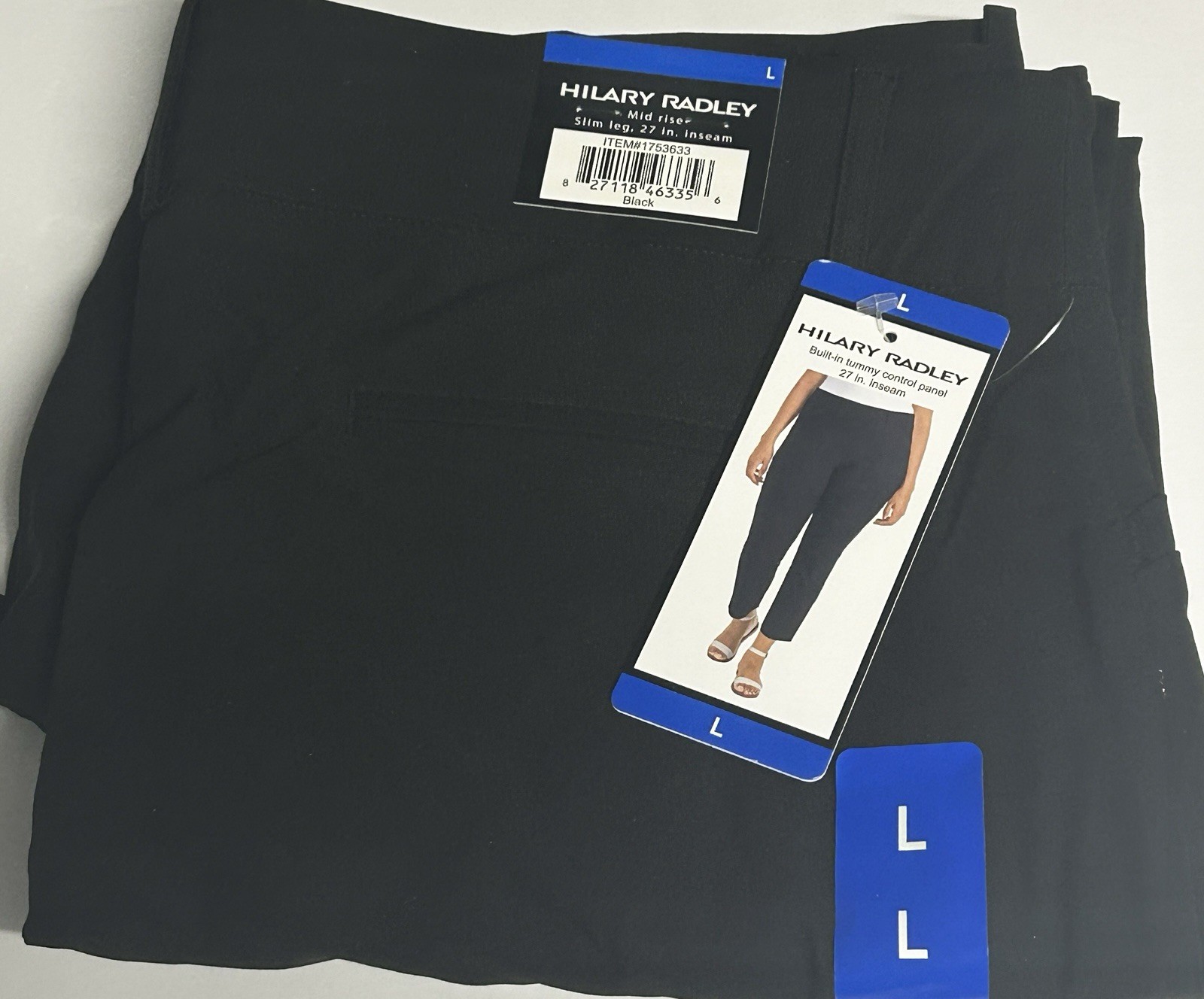 Hilary Radley Women’s Size Large, Color Black, Tummy Control Pull-On Pants.