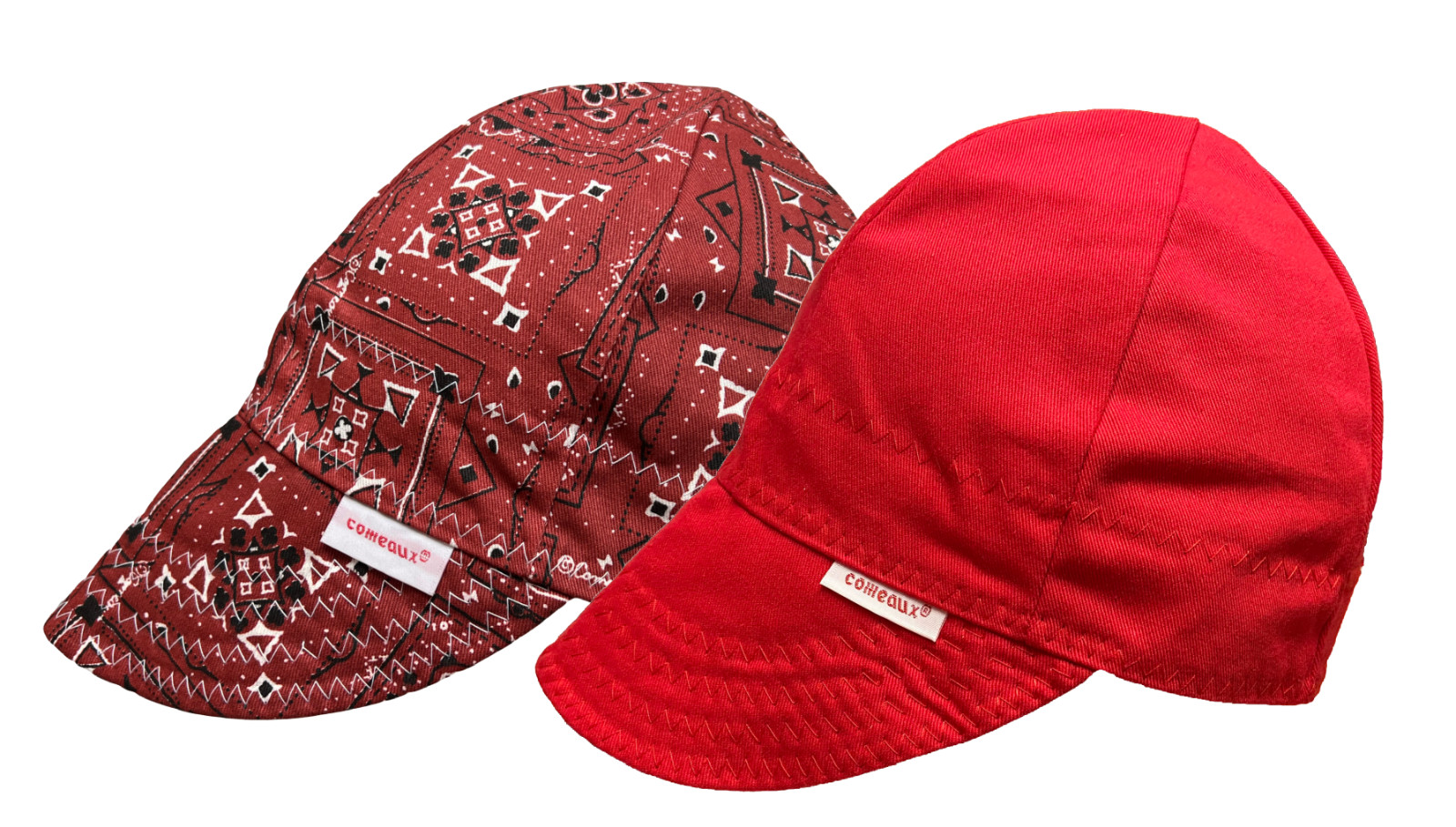 NWT 2 Comeaux Caps Welding Welders Hats Reversible 1 Red Bandana 1 Solid Red
