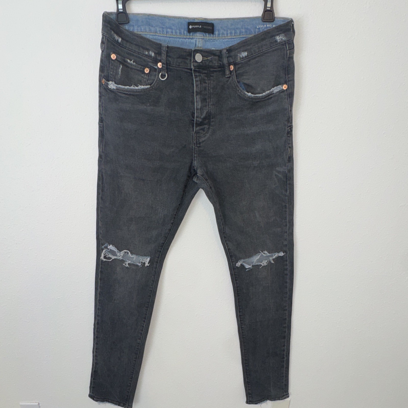 PURPLE Brand Men’s Black Skinny Slim Denim Jeans Distressed 5-Pocket