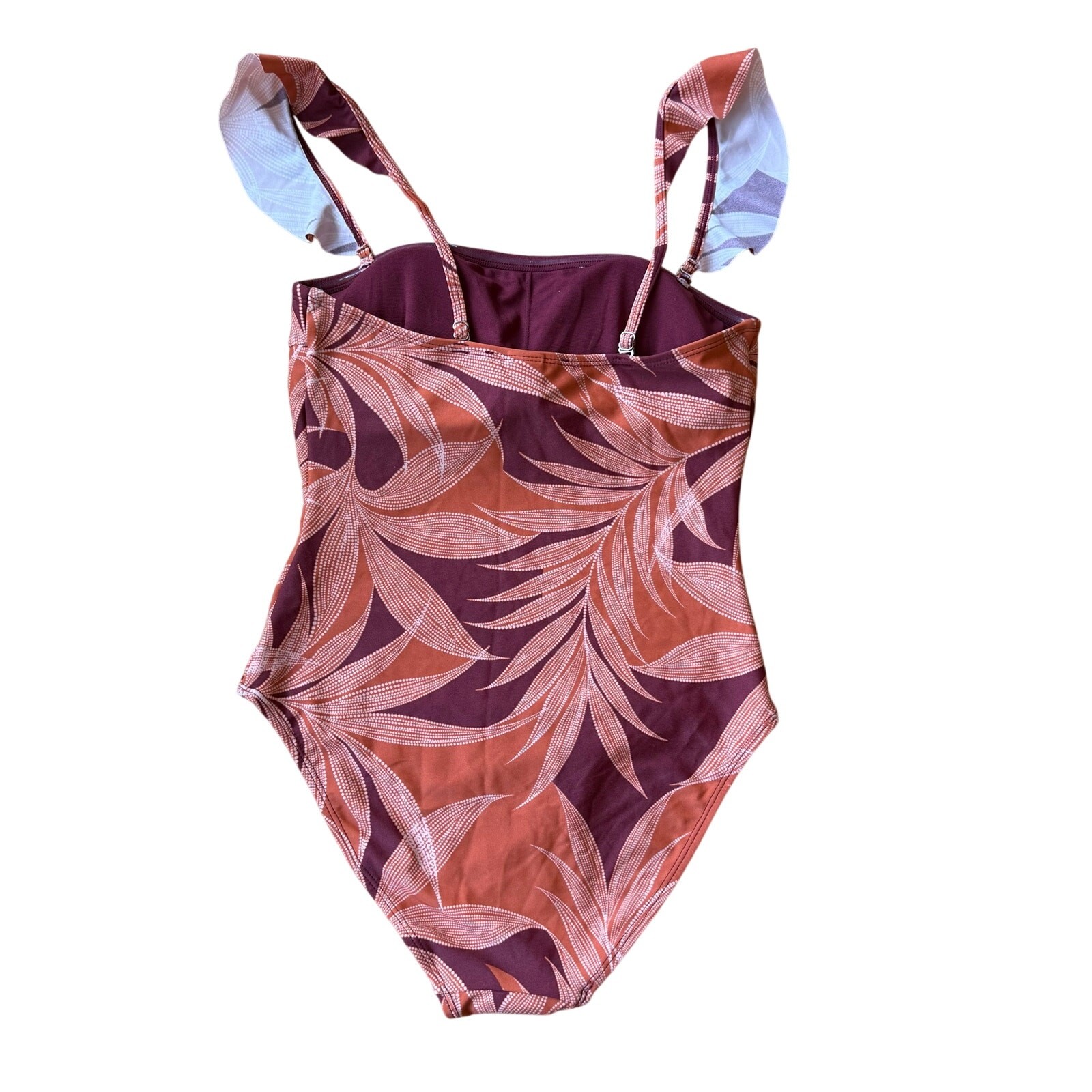 Accessorize London One Piece Tropical Palm Print Orange Pink Swimsuit Size 6
