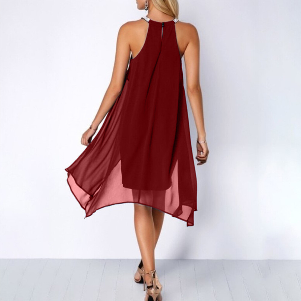 Womens Chiffon Halter Neck Mini Dress Ladies Evening Cocktail Party Gown Size 16
