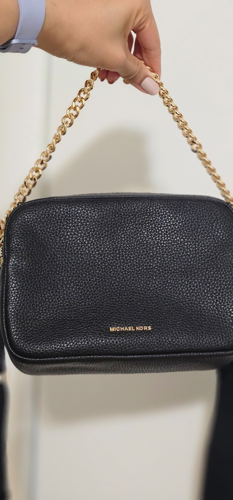 Michael Kors chain camera crossbody bag in black with gold hardware