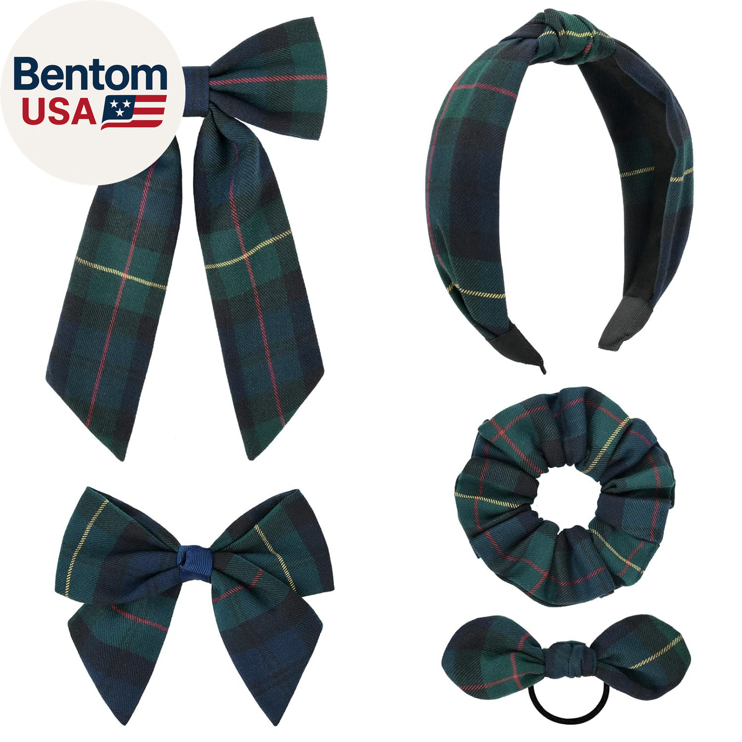 5 Styles Uniform Plaid Long Tail Hair Bows Knotted Headband Scrunchies Bow Set A