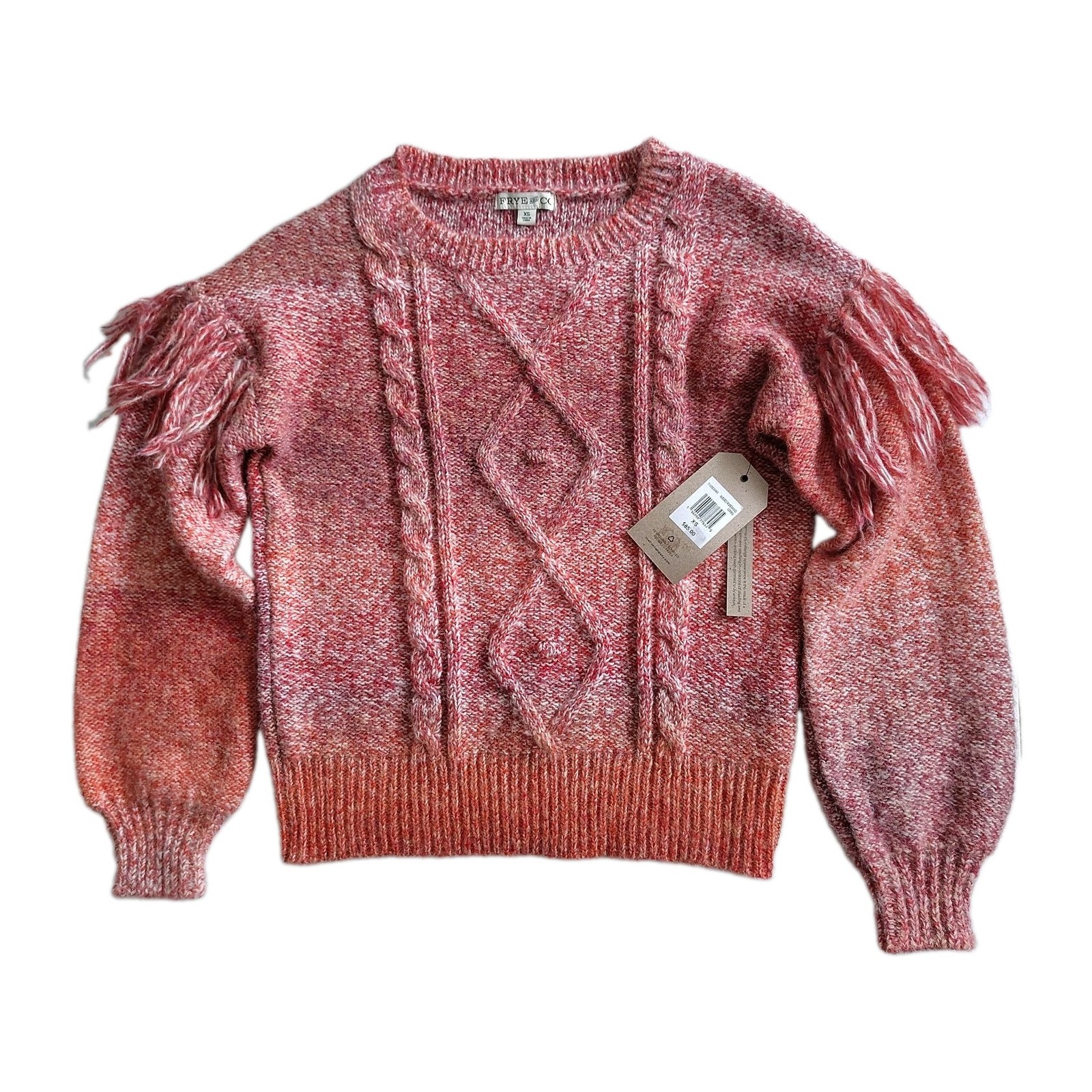 Frye & Co Women’s XS Wool Blend Ombre Cableknit Western Fringe Sweater MSRP $85