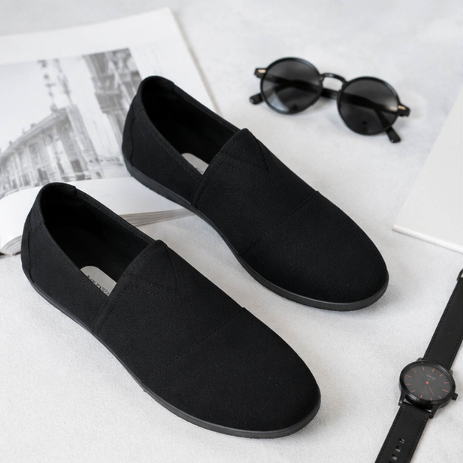 Men’s “Easy USA” The Most Comfortable Slip-on Casual Canvas Shoes Black Color