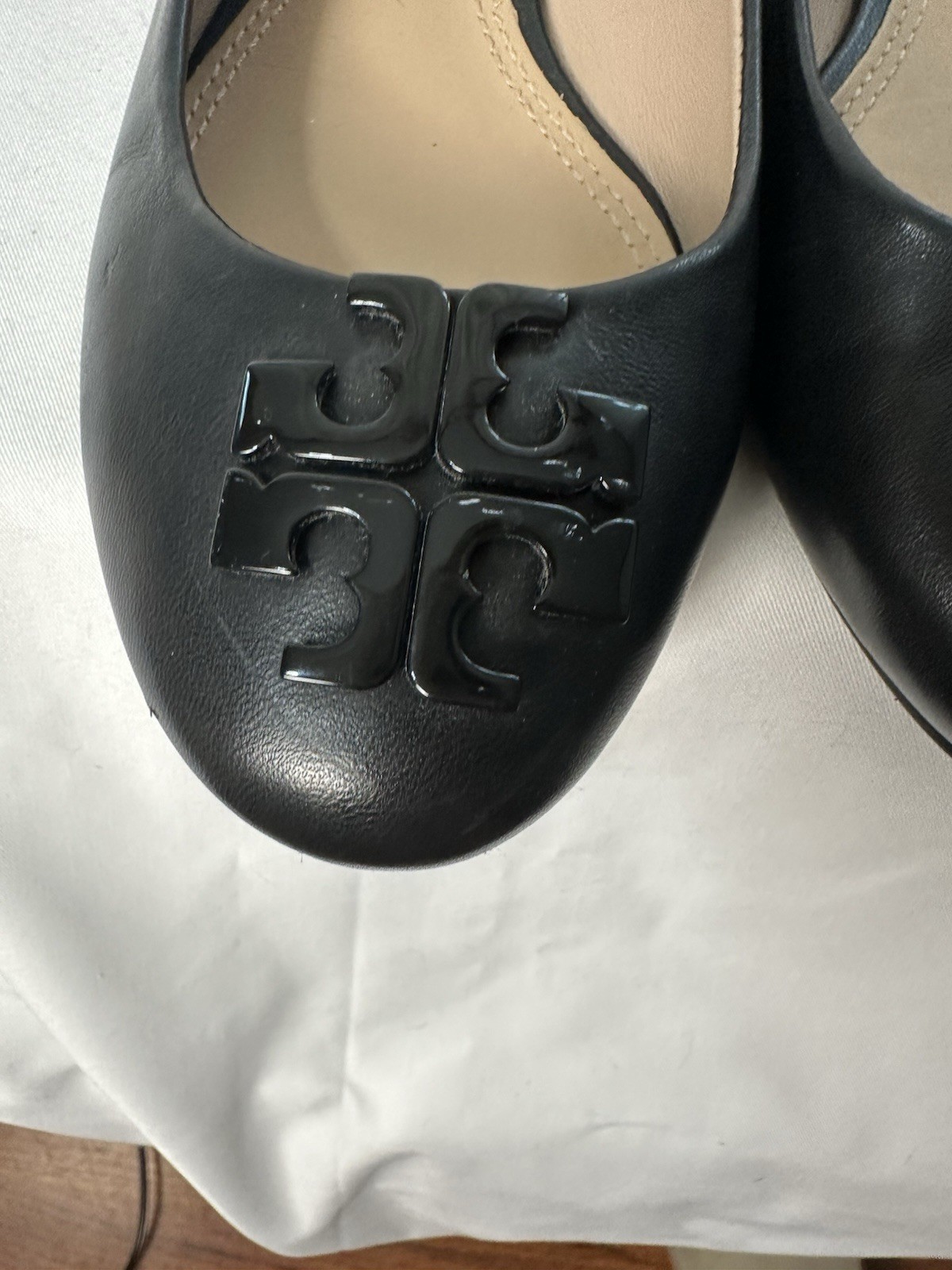 Tory Burch Women’s Black Leather Ballet Flats Slip-On Comfort Logo US 7.5