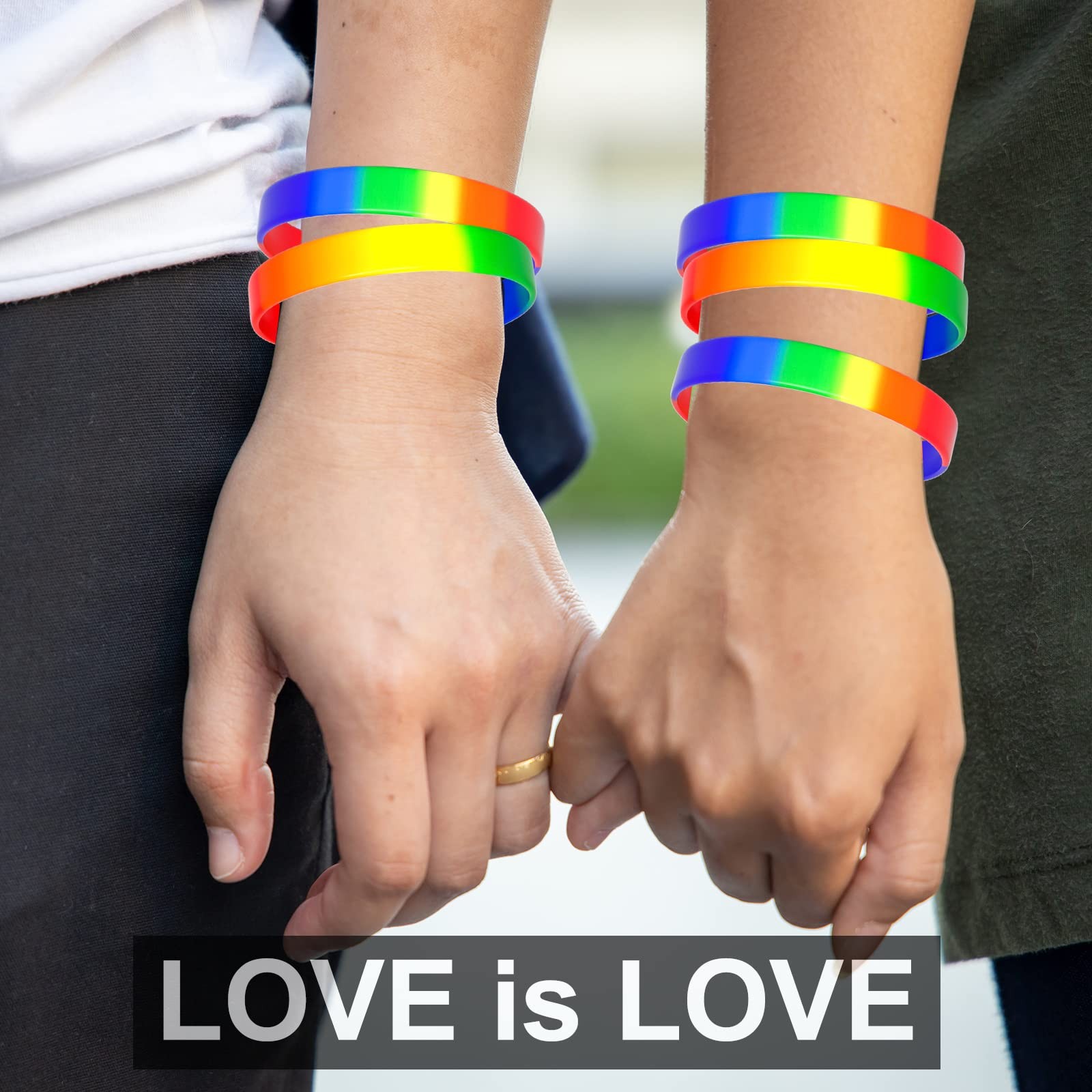 Bouiexye 40pcs Rainbow Silicone Wristbands LGBT 21.5cm/8.46″, Iridescence