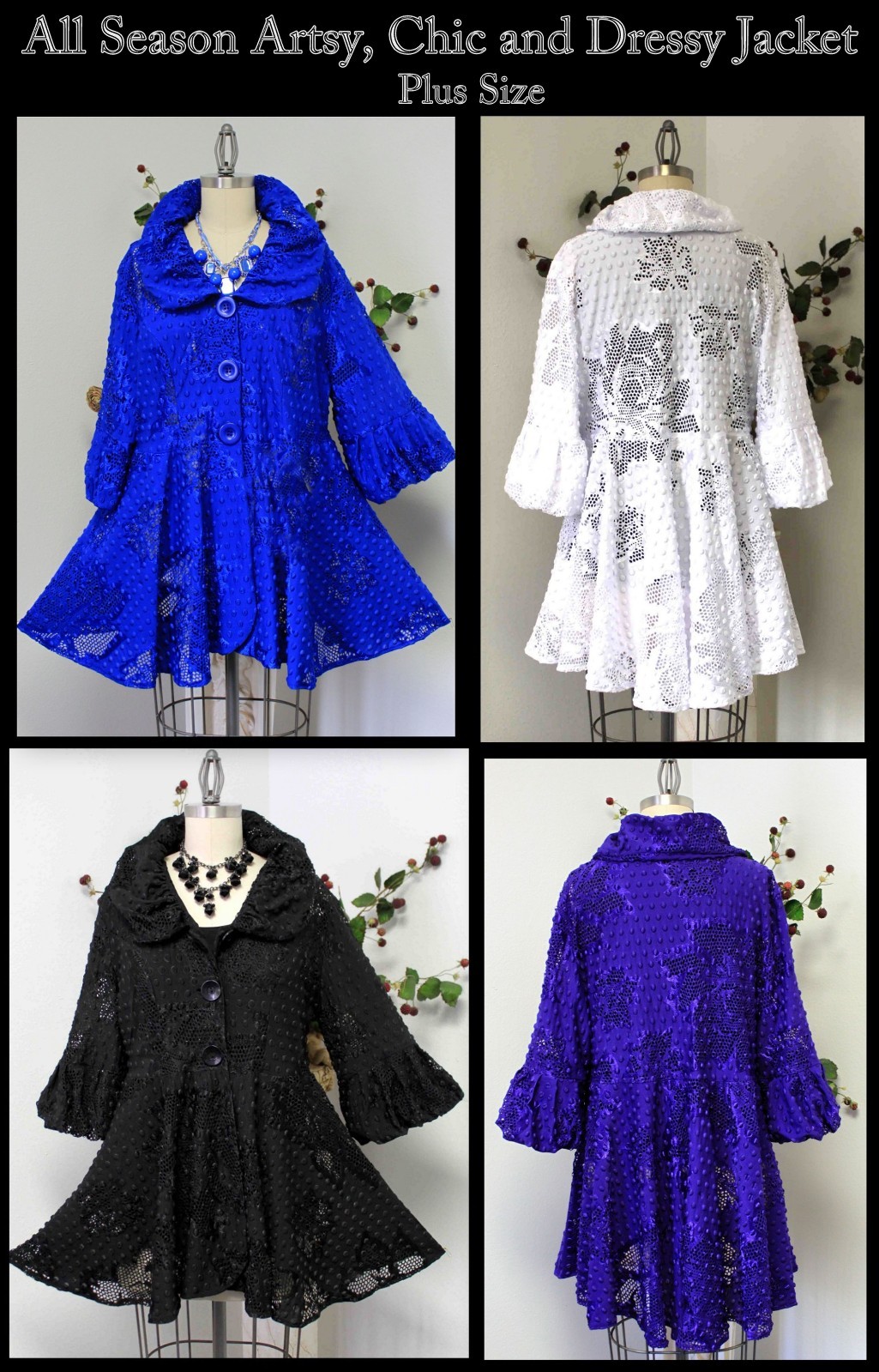 New Designer, Gorgeous, Artsy, Chic and Dressy Jacket for any season.Plus Size