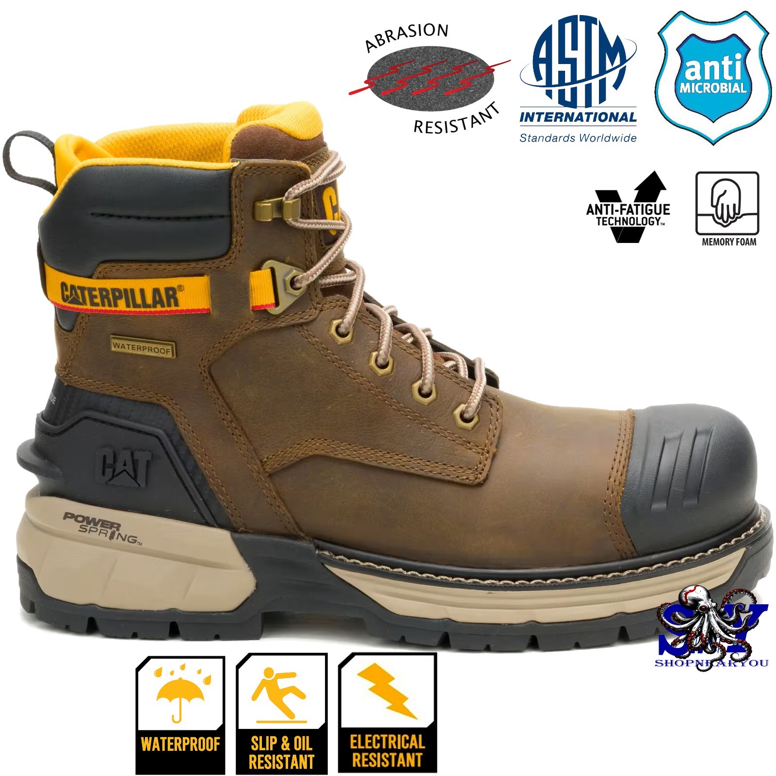 CAT Men’s Excavator Power Spring 6″ Waterproof Soft Toe SR Work Boots Leather