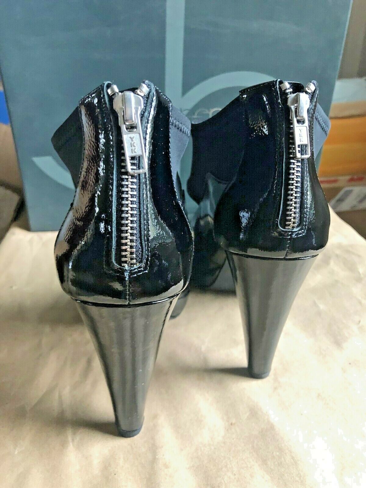 Jessica Bennett NASH Square Toe Platform Pumps BLACK PATENT 12M Rear Zipper NIB